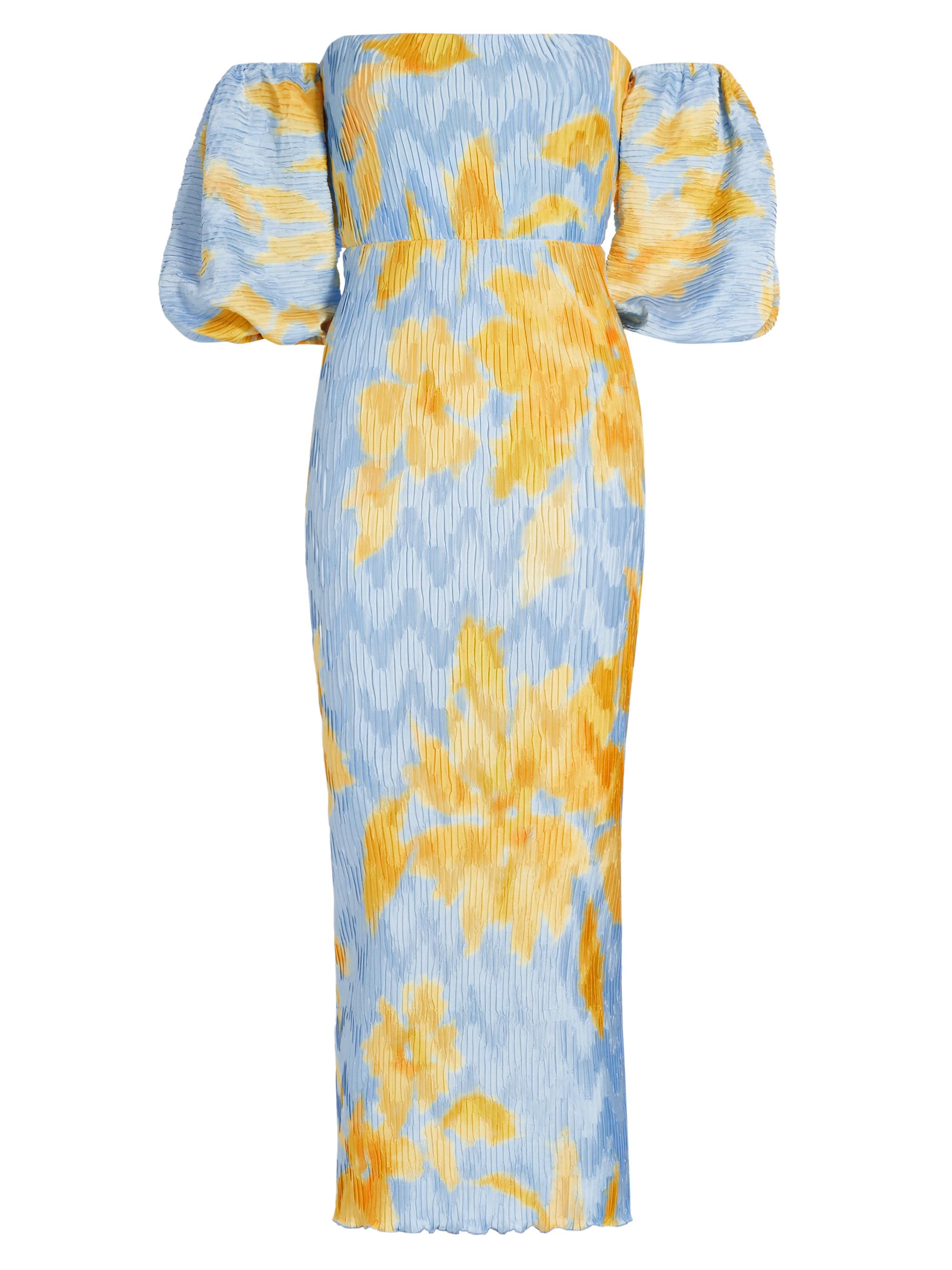 L'Idée Women's Pleated Off-The-Shoulder Midi-Dress - Jardin Blue