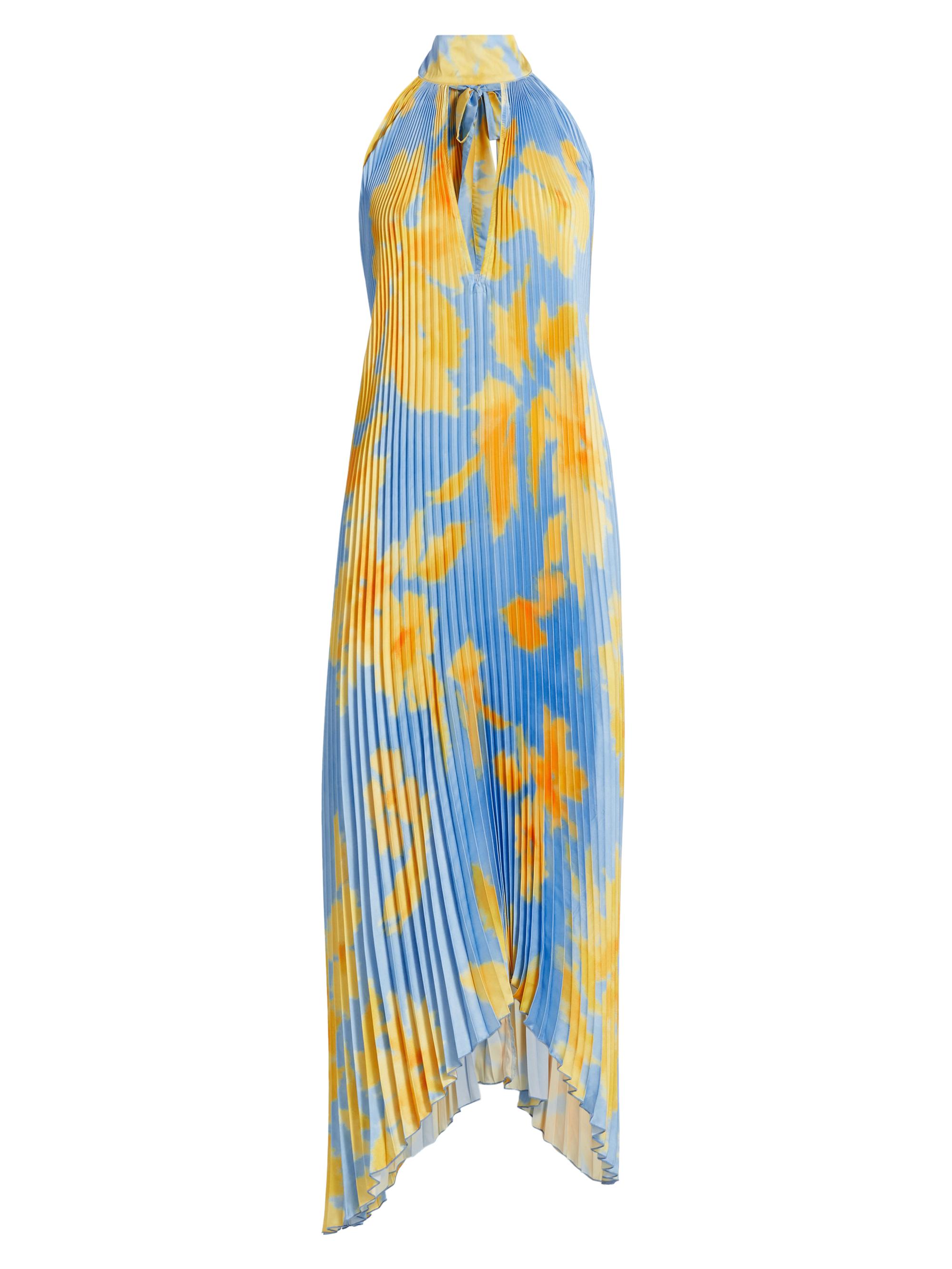 L'Idée Women's Opera Pleated Asymmetric Gown - Jardin Blue