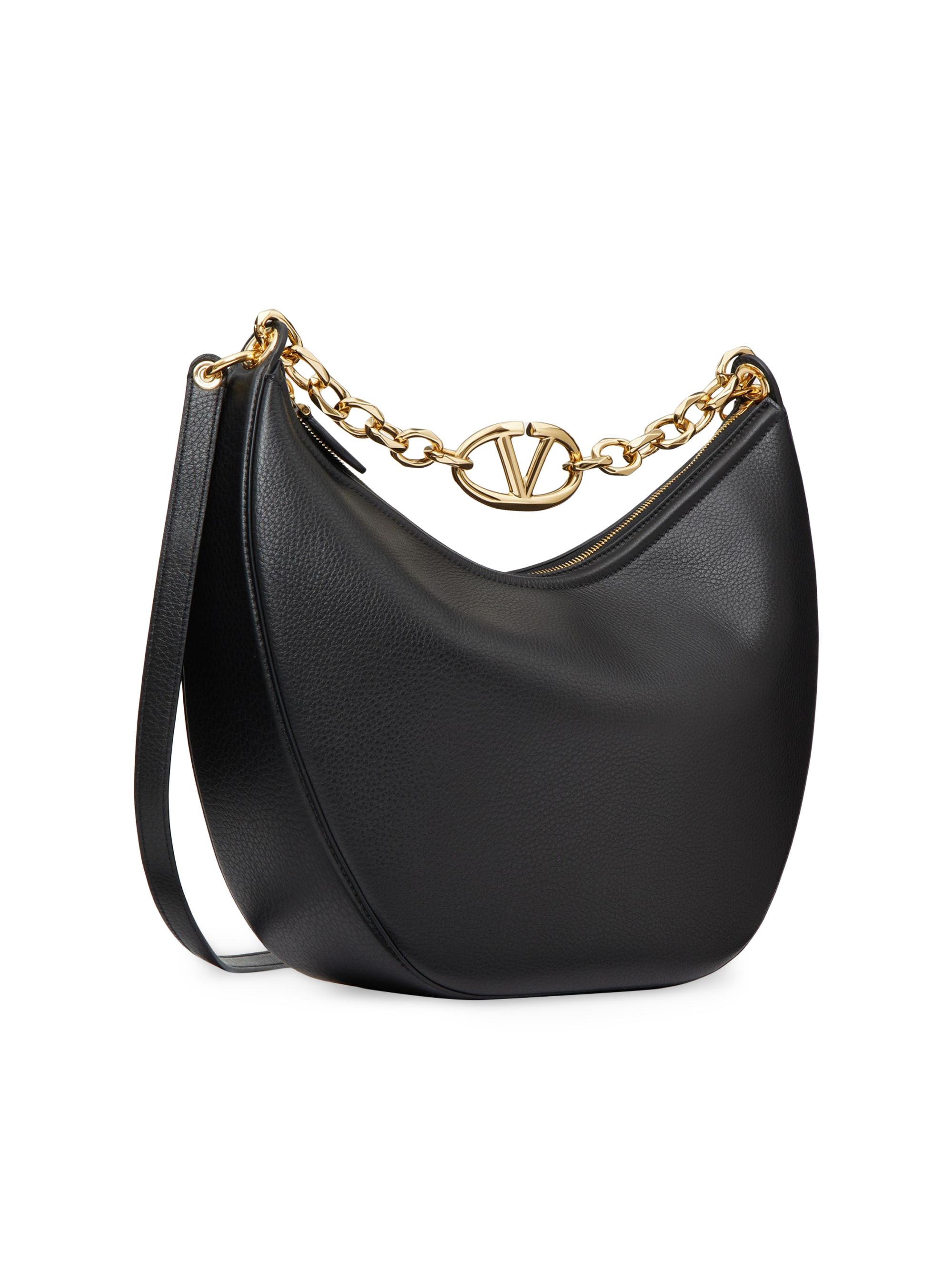 Valentino Garavani VLogo Moon Medium Grainy Calfskin Hobo Bag with