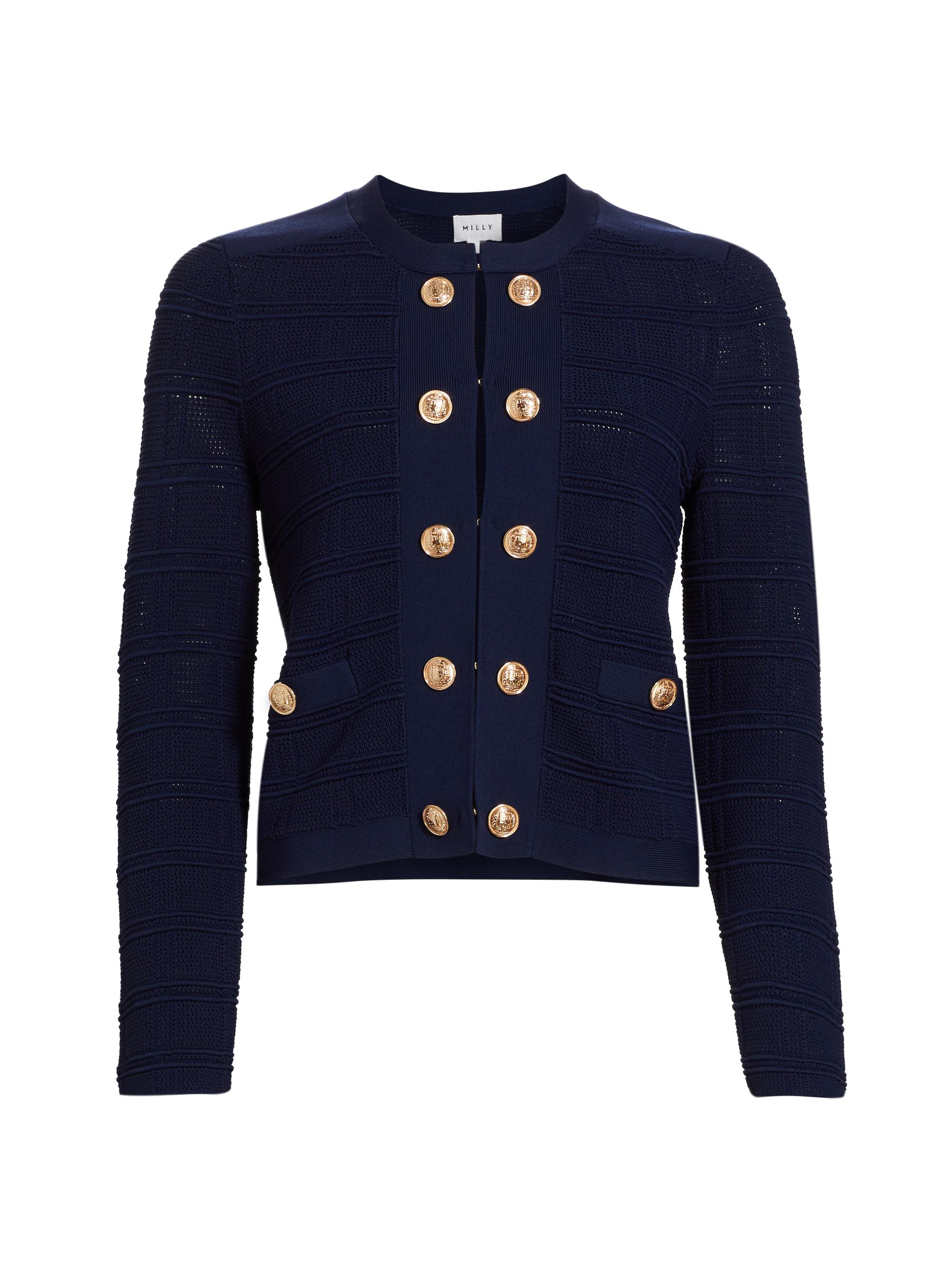 Milly Women's Pointelle Textured Knit Jacket - Navy