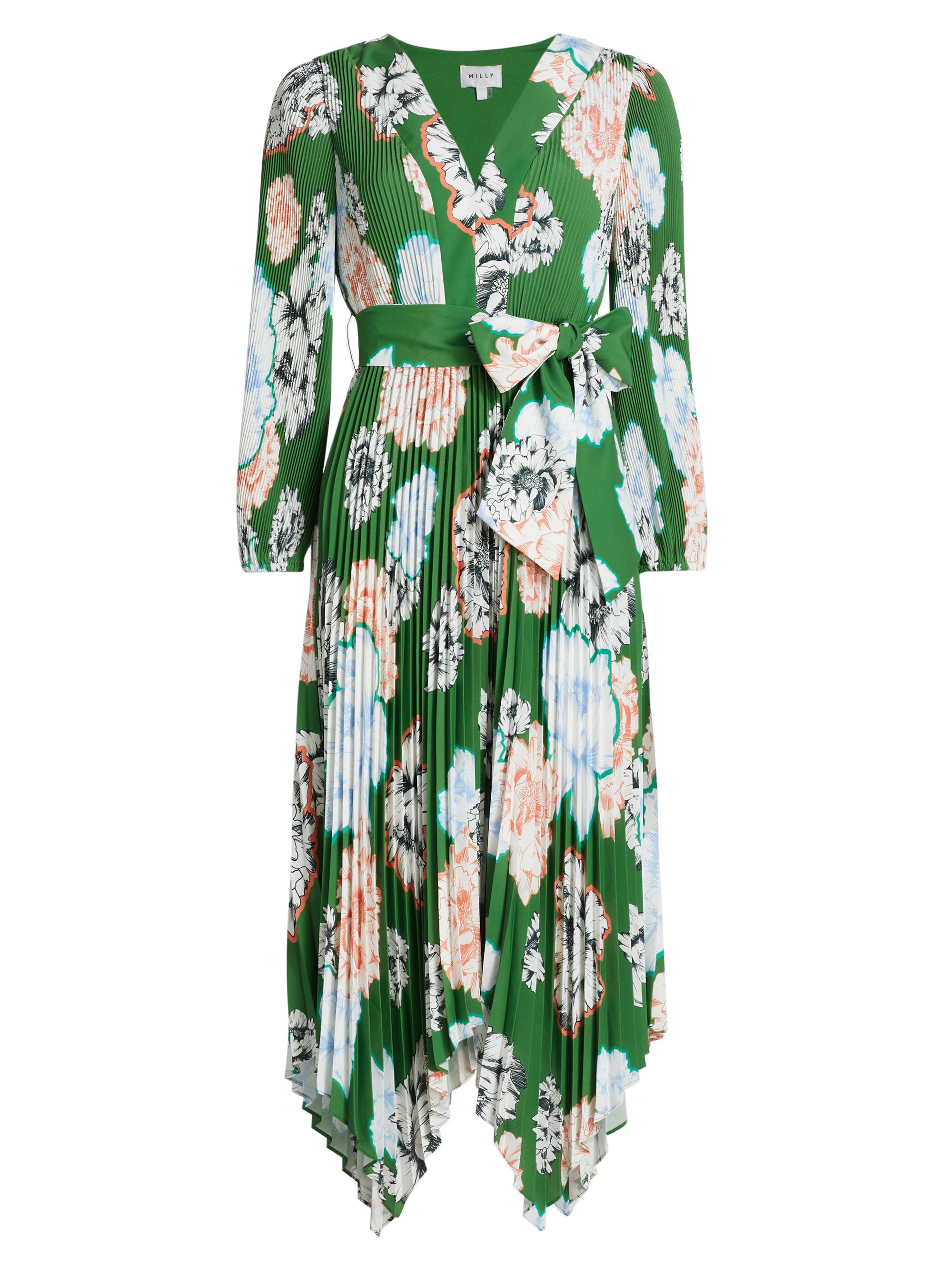 Milly Women's Liora Floral Pleated Midi-Dress - Green Multi