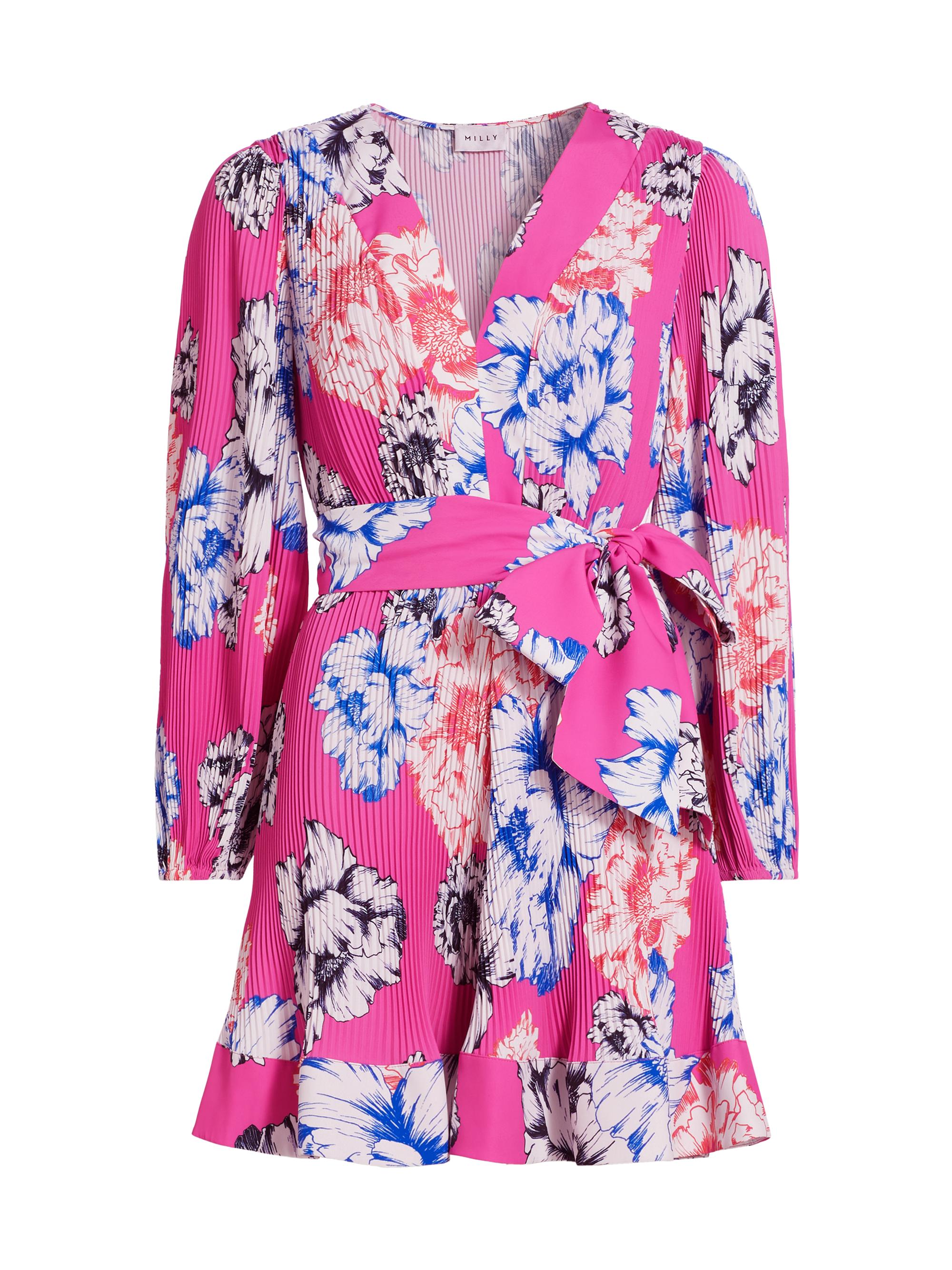 Milly Women's Liv Petals In Bloom Pleated Minidress - Pink Multi