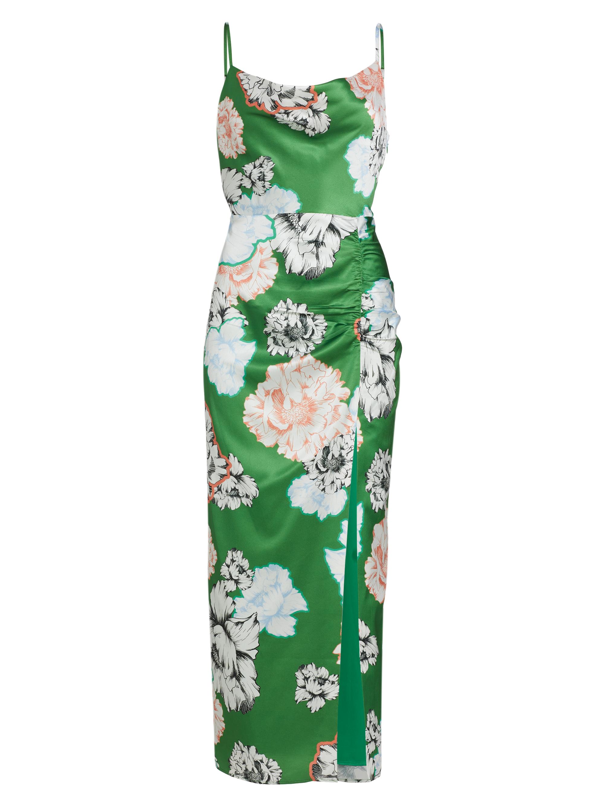 Milly Women's Lilianna Petals In Bloom Satin Midi-Dress - Green Multi