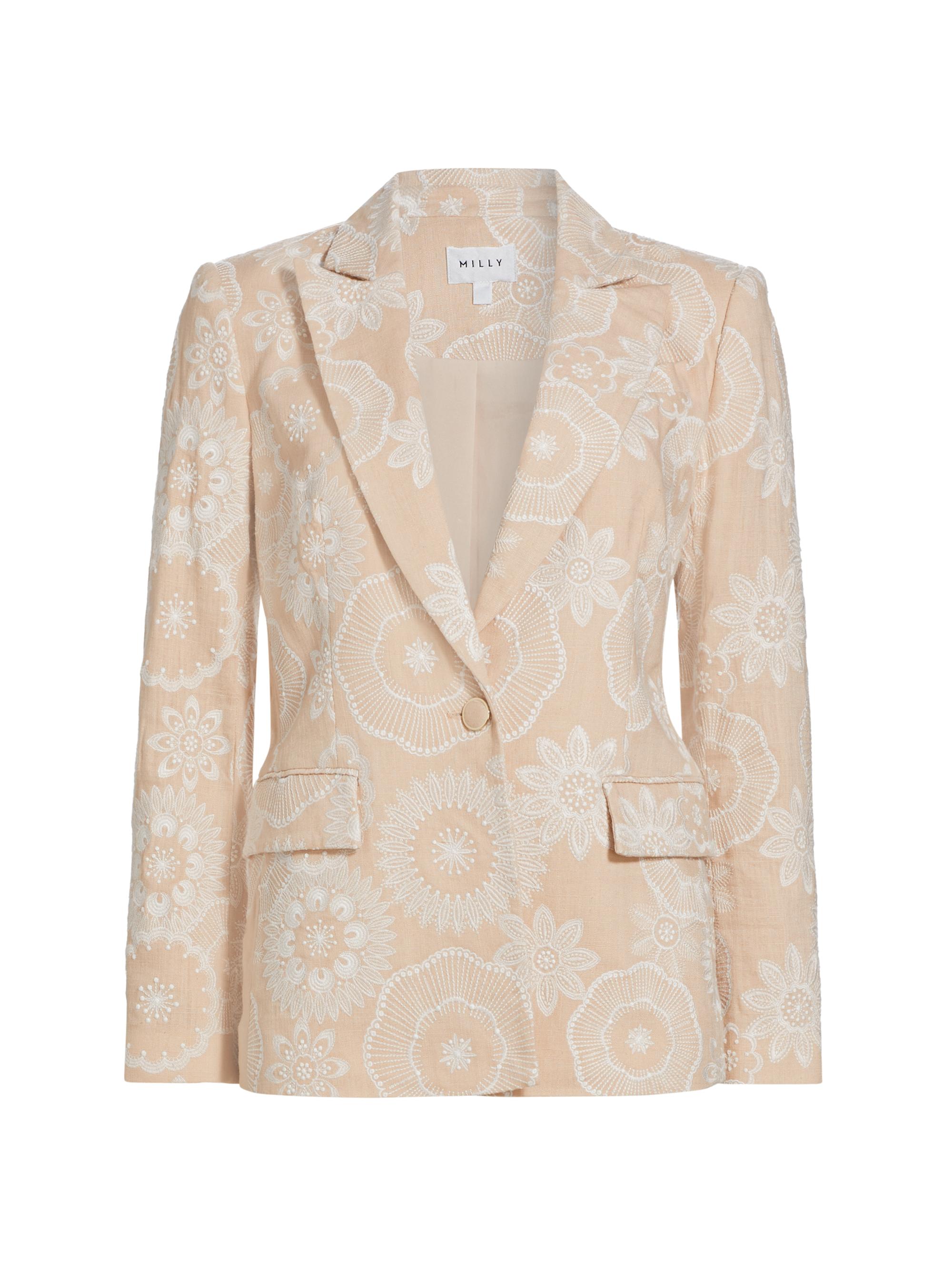 Milly Women's Embroidered Blazer - Natural Ecru