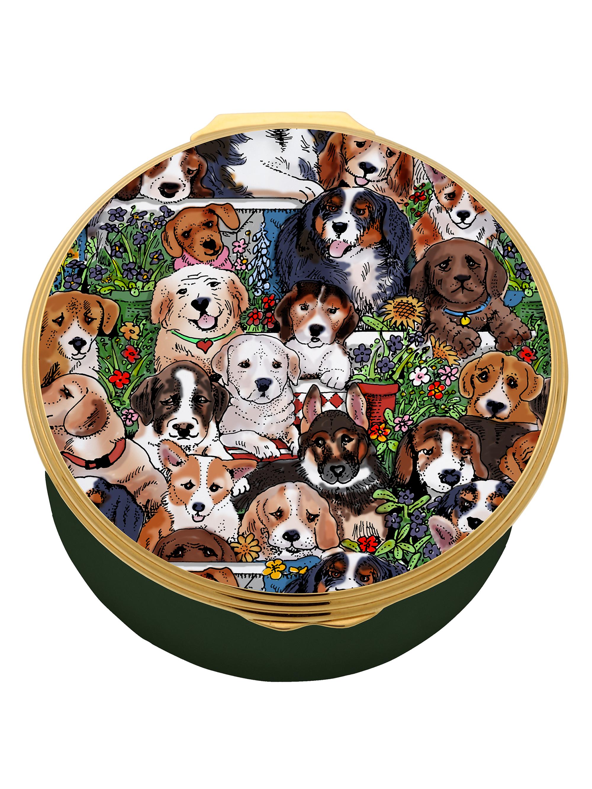 Halcyon Days Dogs Leave Paw Prints Musical Enamel Box