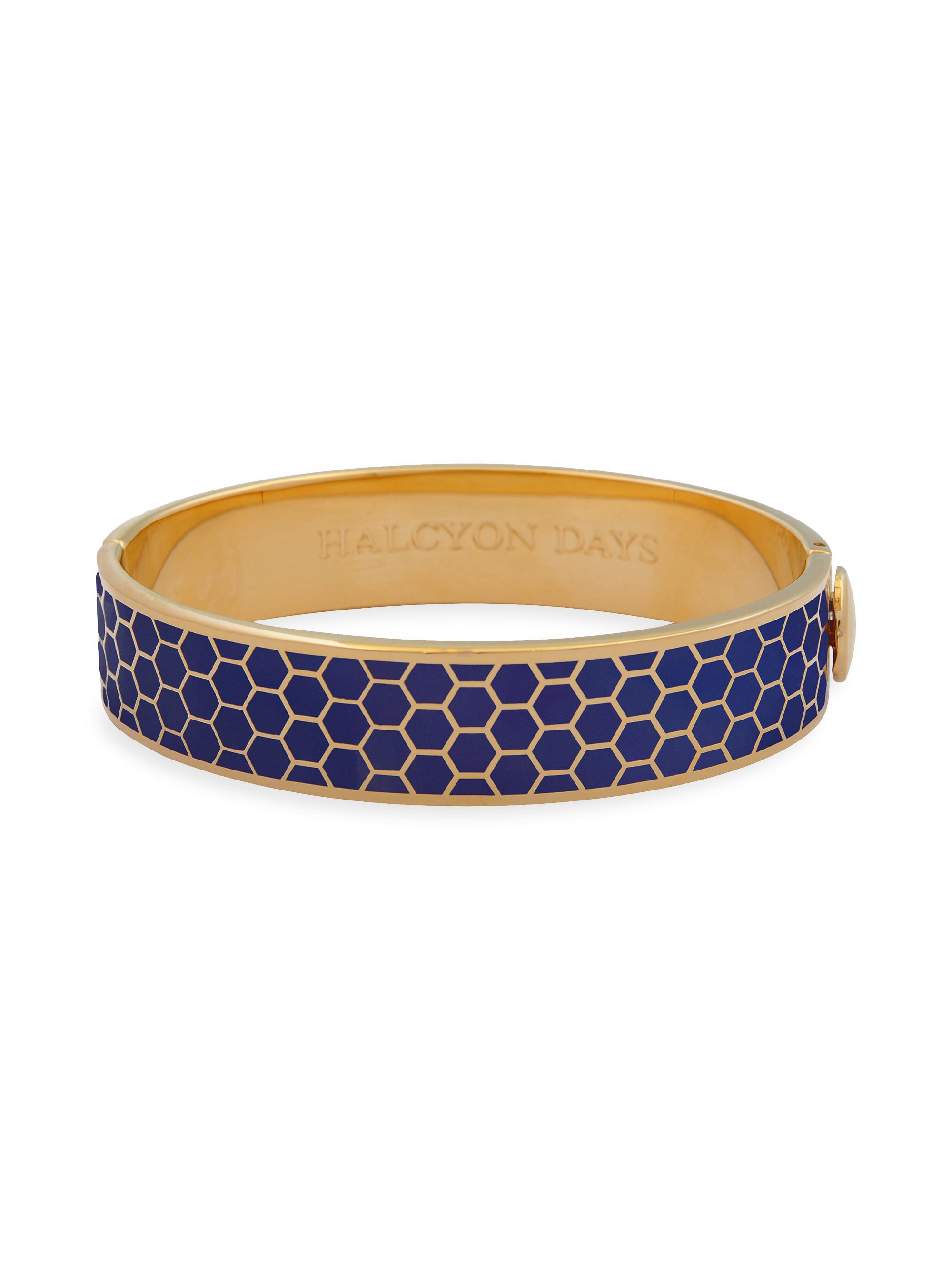 Halcyon Days Women's Honeycomb 18K Gold-Plated Hinged Bangle Bracelet - Cobalt