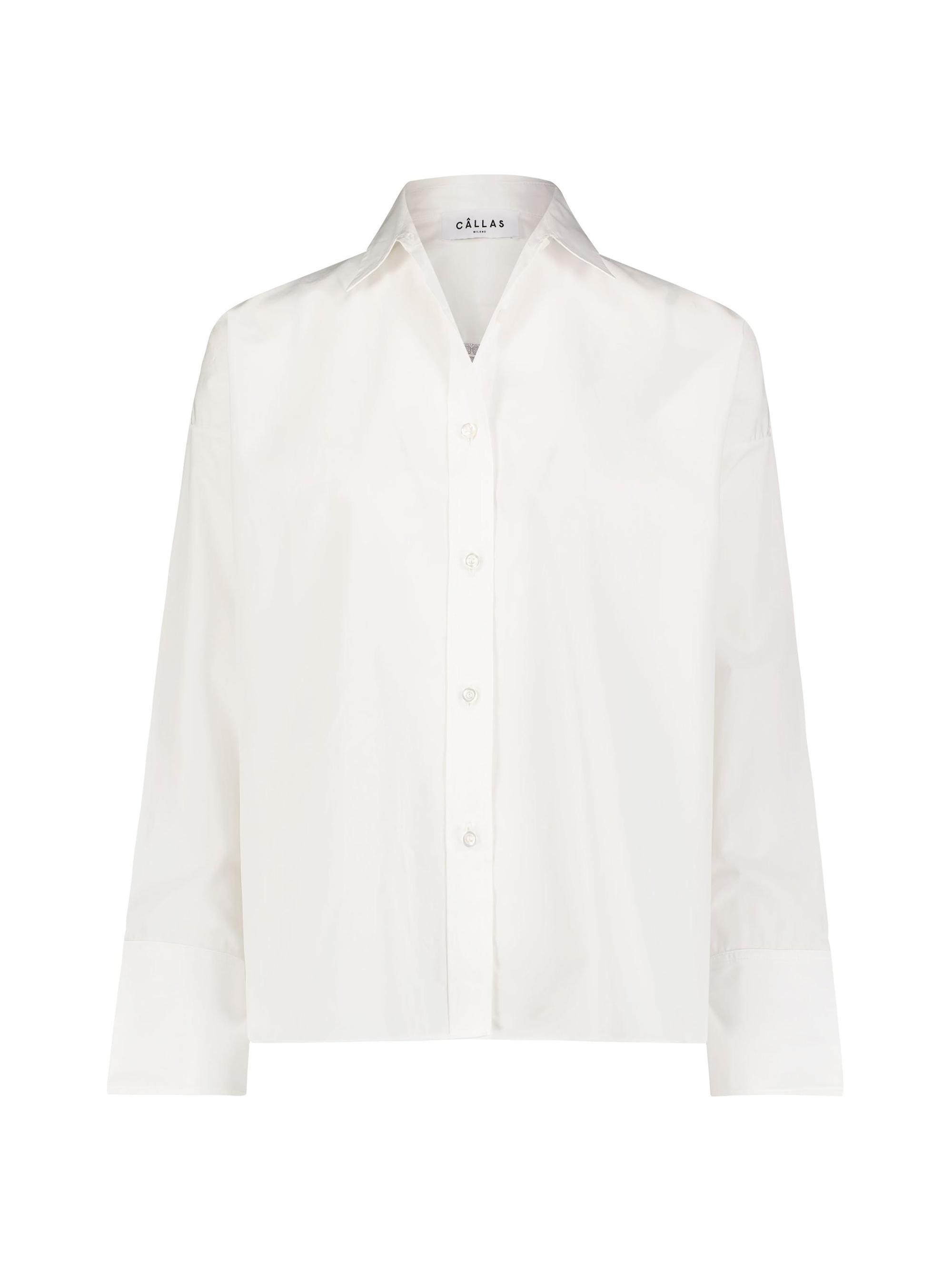 Callas Milano Women's Sirene - Poplin Shirt Venice Print Scarf Back - Travertine White