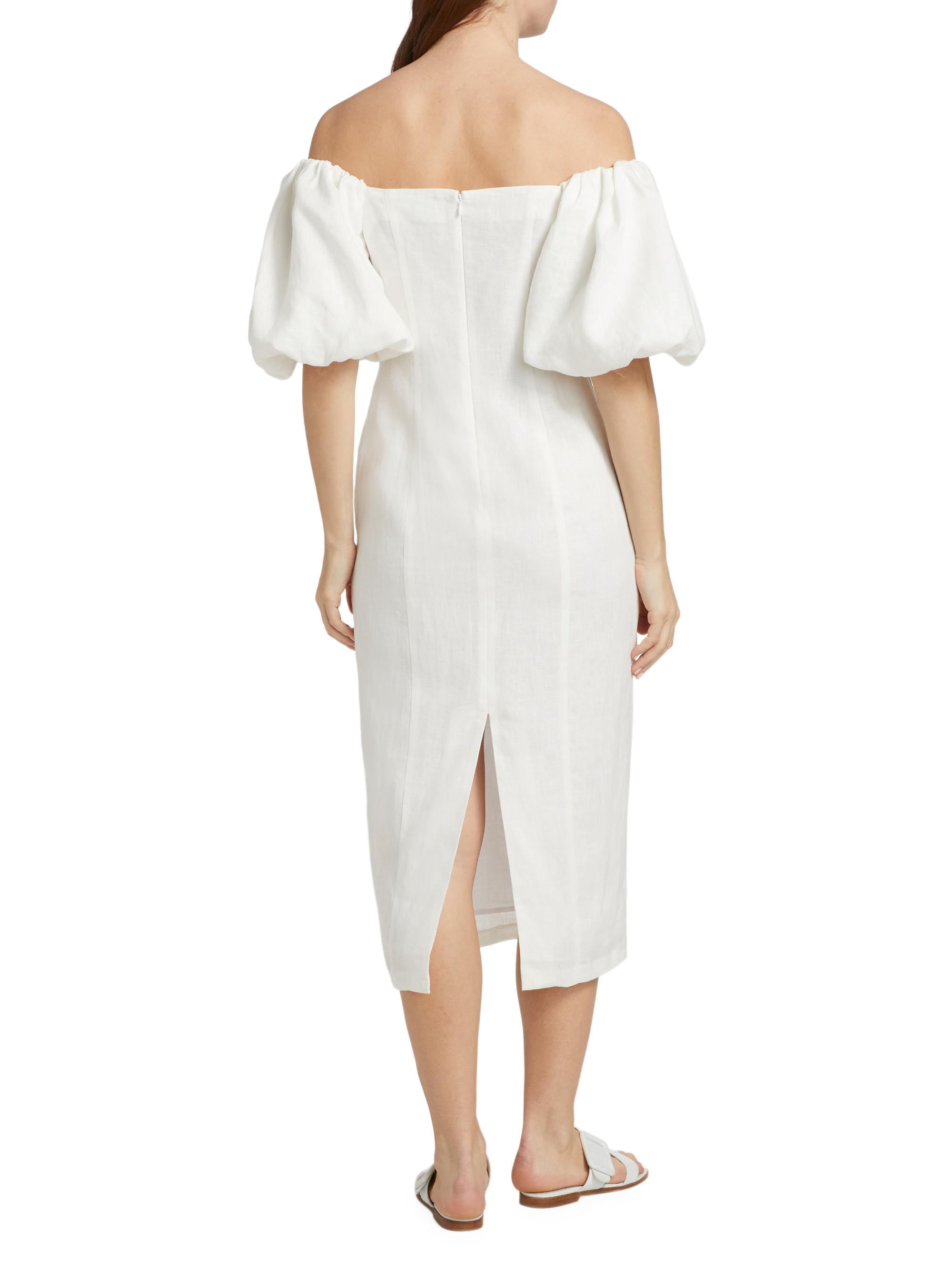 chinese dress ladies Rhode Women's Karima Linen Puff Sleeve Midi Dress Lago Vine (US, Numeric,  2, Regular, Regular, Multi) at Amazon Women's Clothing store