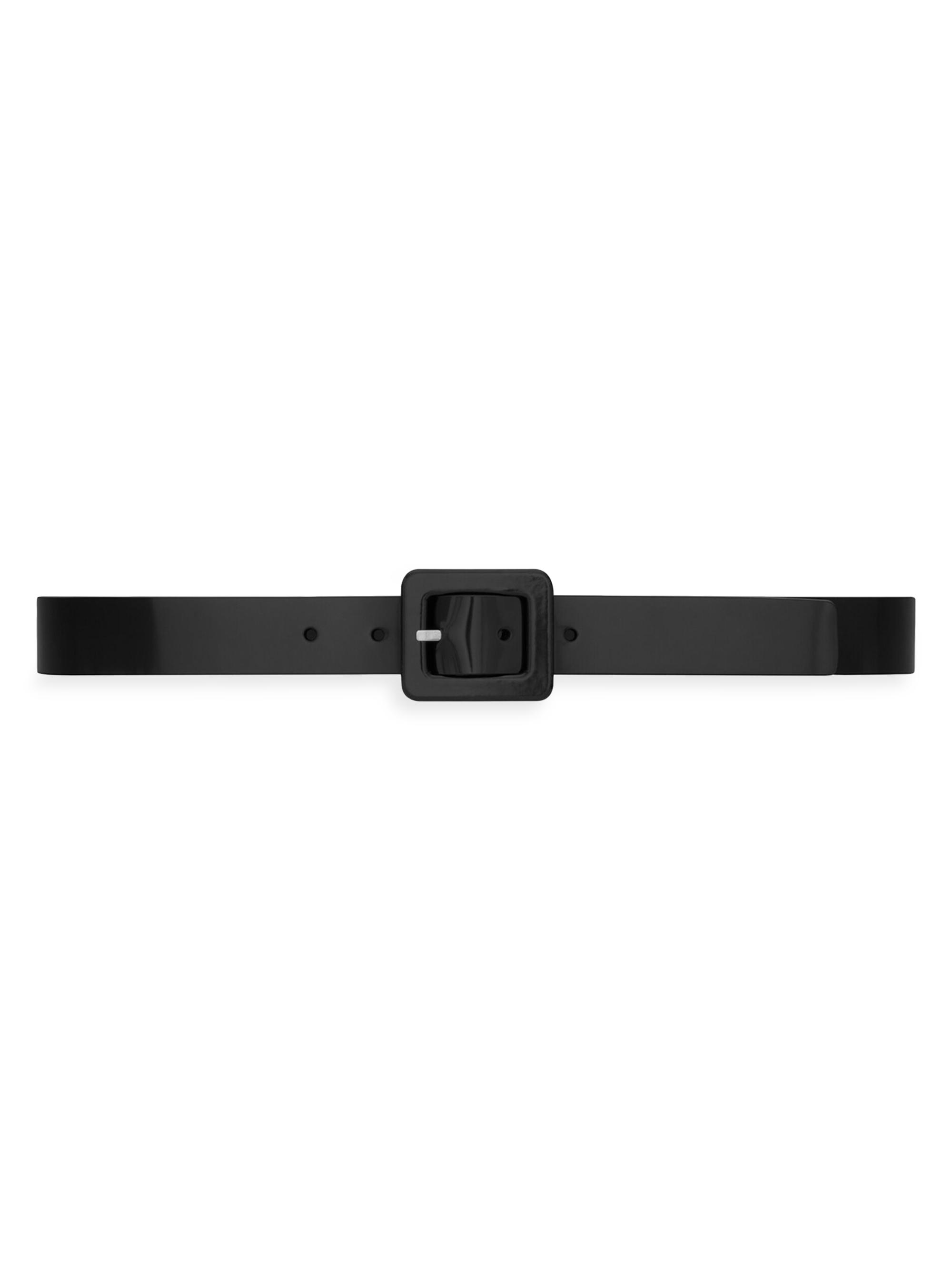 Saint Laurent Women's Square Buckle Belt in Shiny Leather - Black