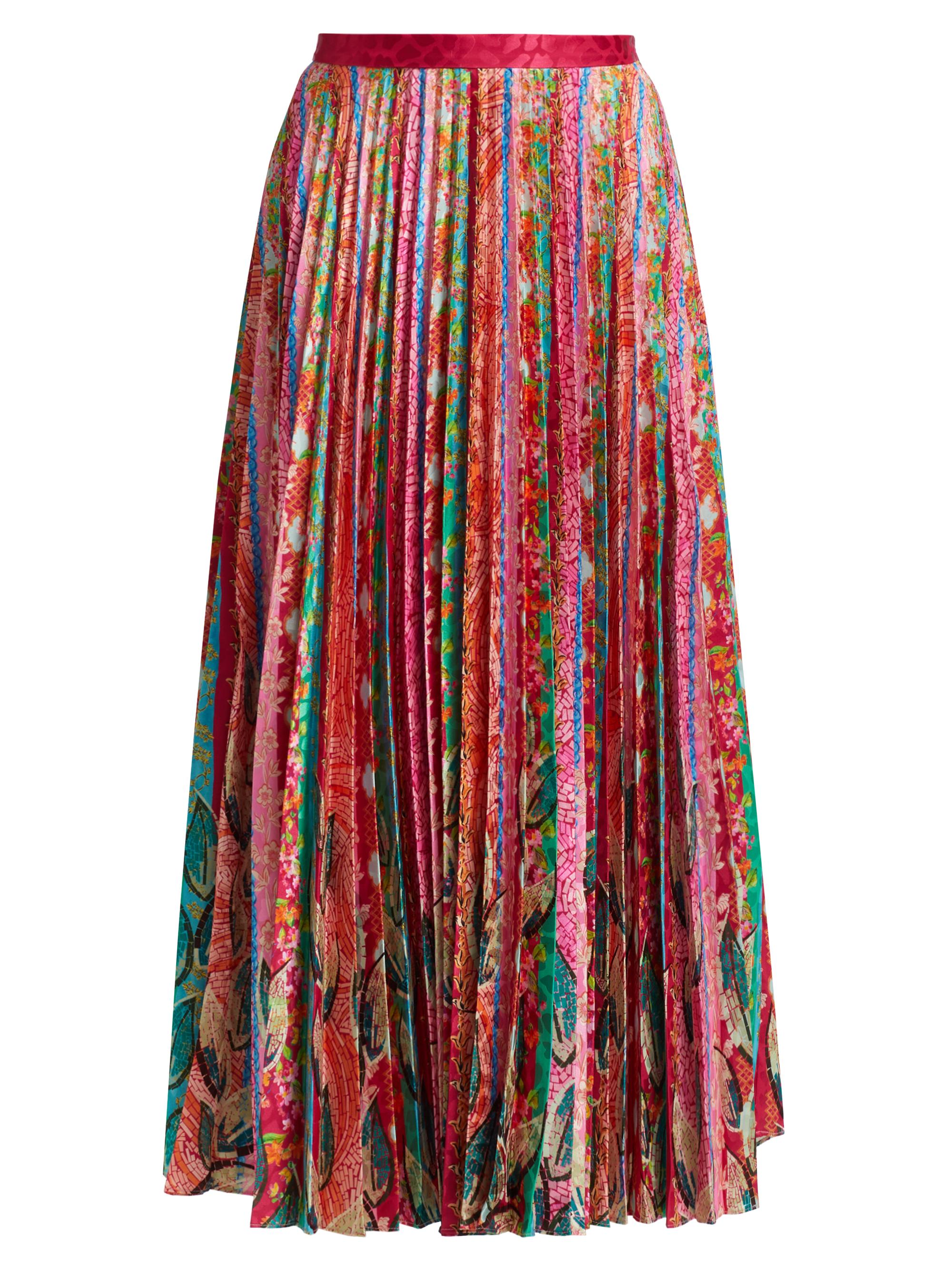 Saloni Women's Kim Printed Pleated Midi-Skirt - Mosaic Stripe Print