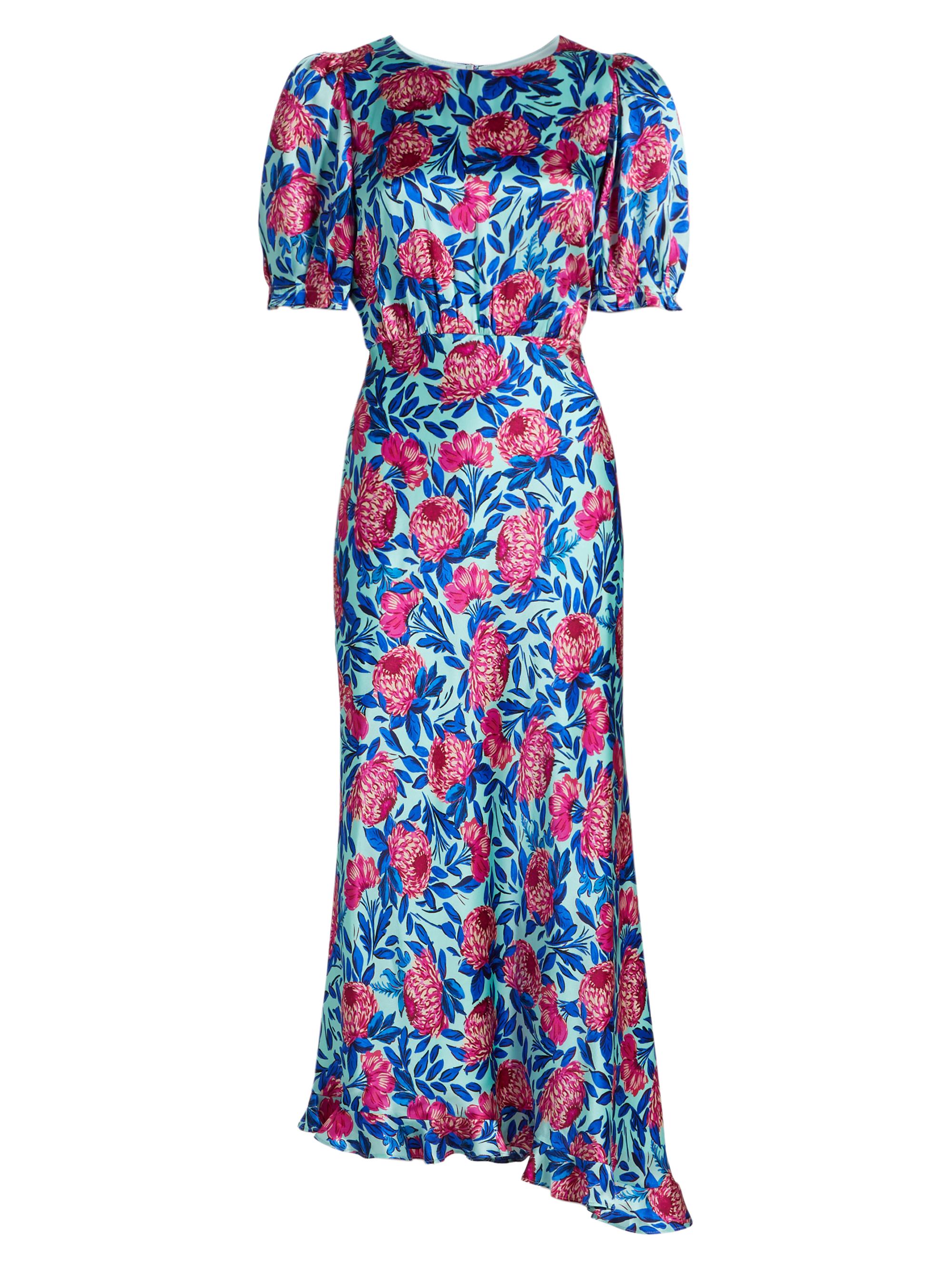 Saloni Women's Vida Floral Silk Satin Ankle Dress - Paeonia Fuchsia