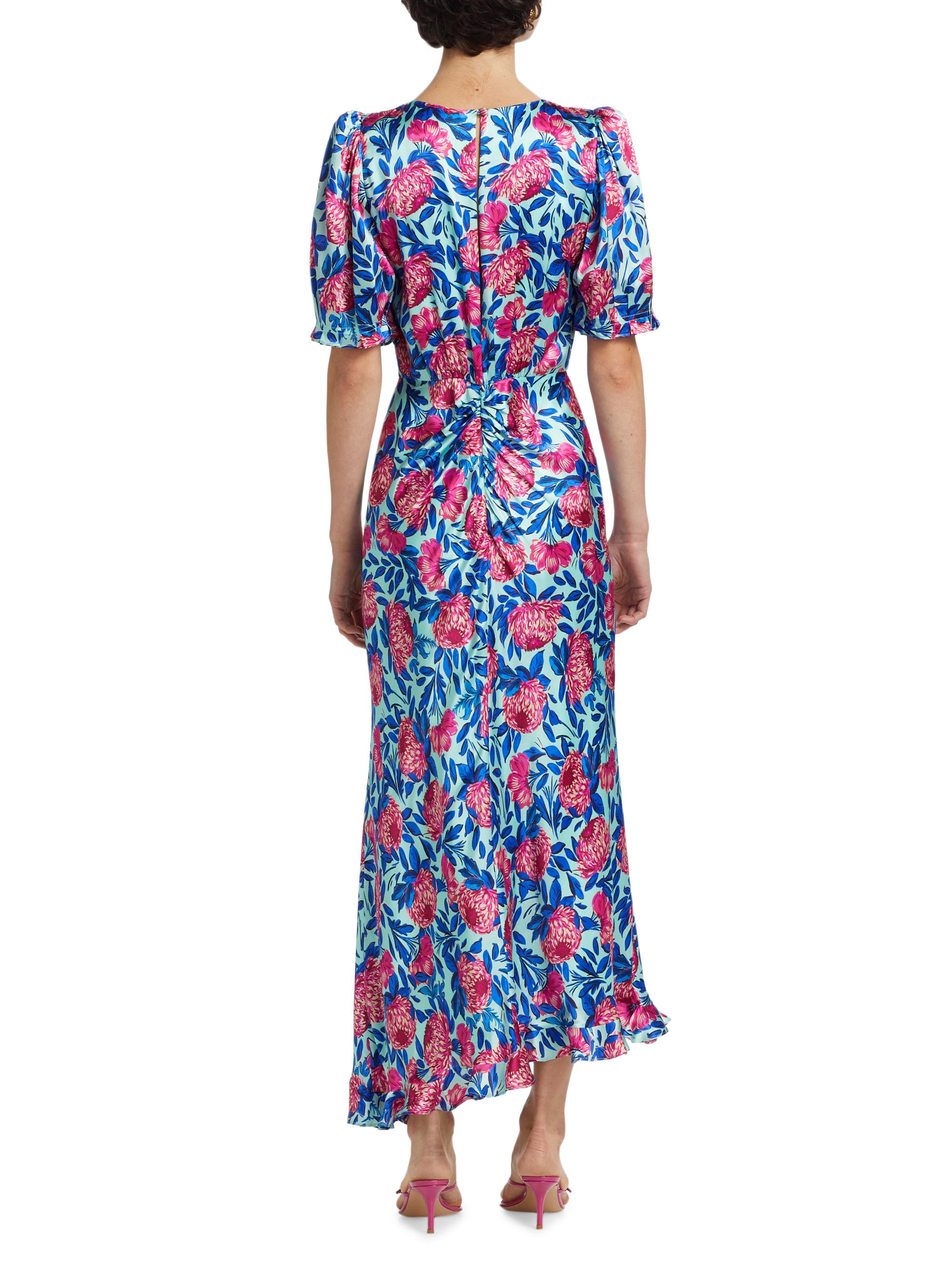 green emerald velvet dress Women Size 6 Saloni Blue, Green, Purple Abstract Floral Dress