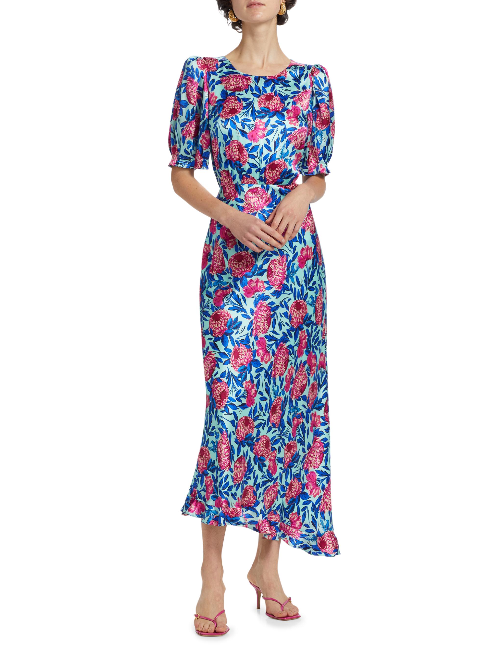 Saloni Vida Floral Silk Satin Ankle Dress | Saks Fifth Avenue