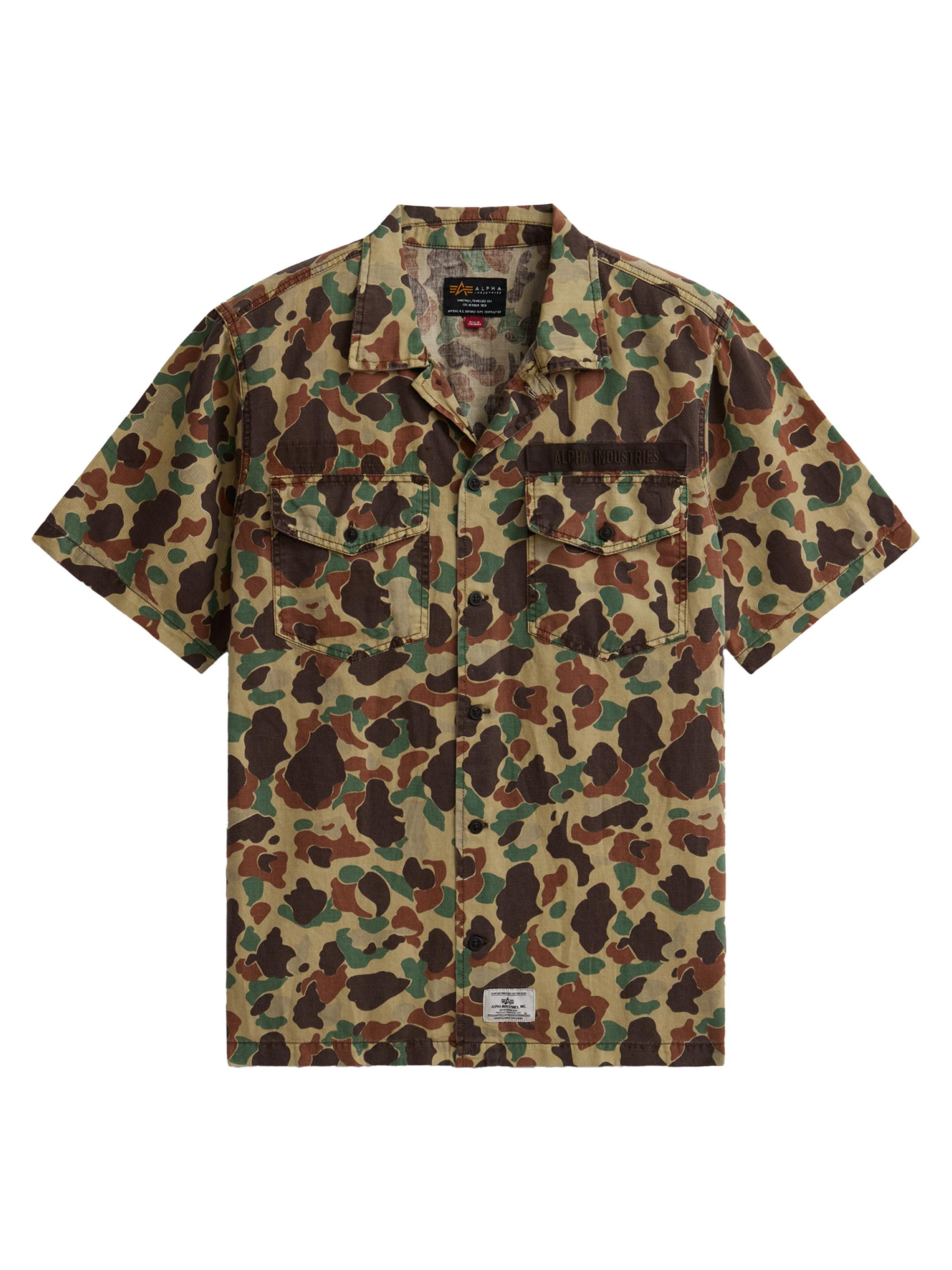 Alpha Industries Men's Camouflage Linen & Cotton-Blend Camp Shirt - Green Frog Camo