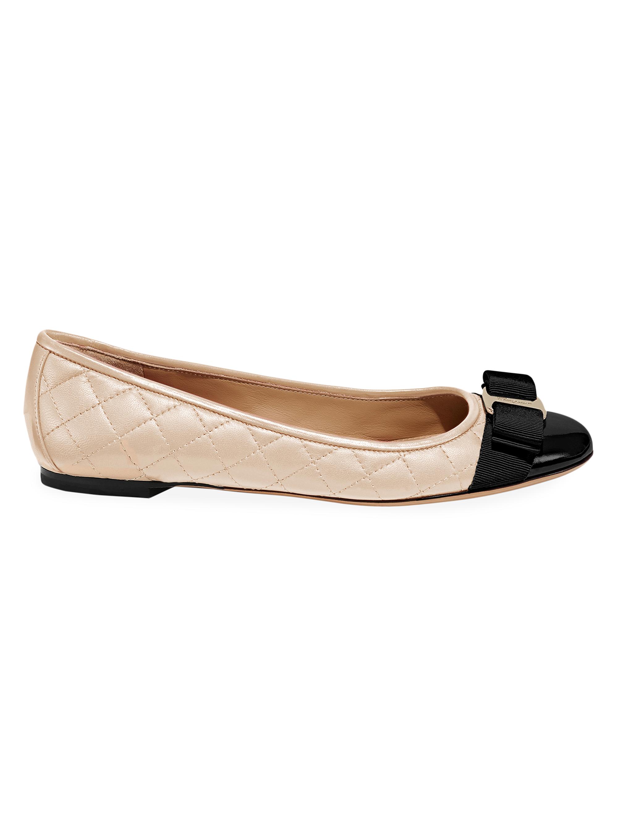 FERRAGAMO Women's Varina Leather Ballet Flats - New Bisque Nero