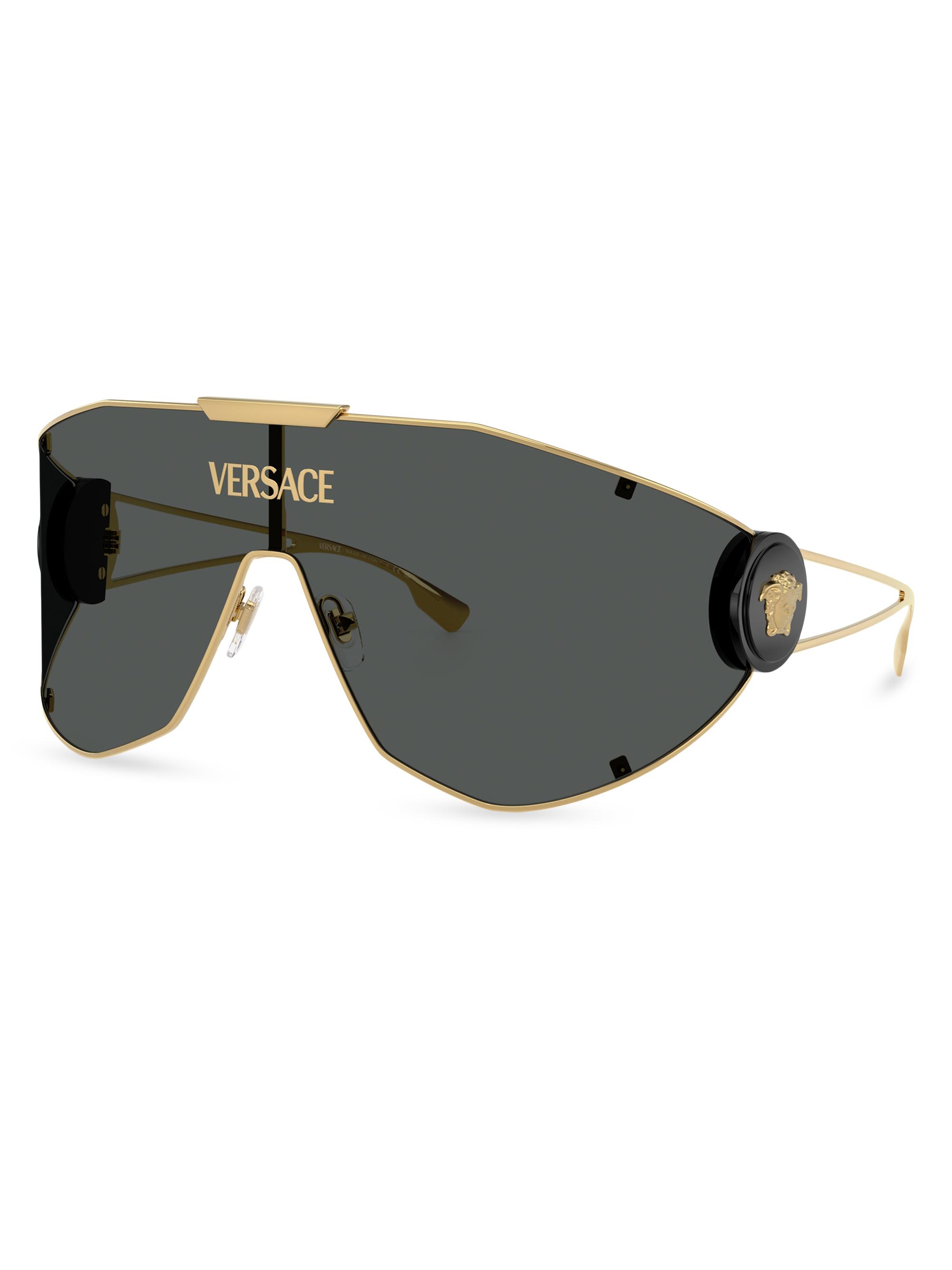Versace Men's Shield Sunglasses - Gold Dark Grey