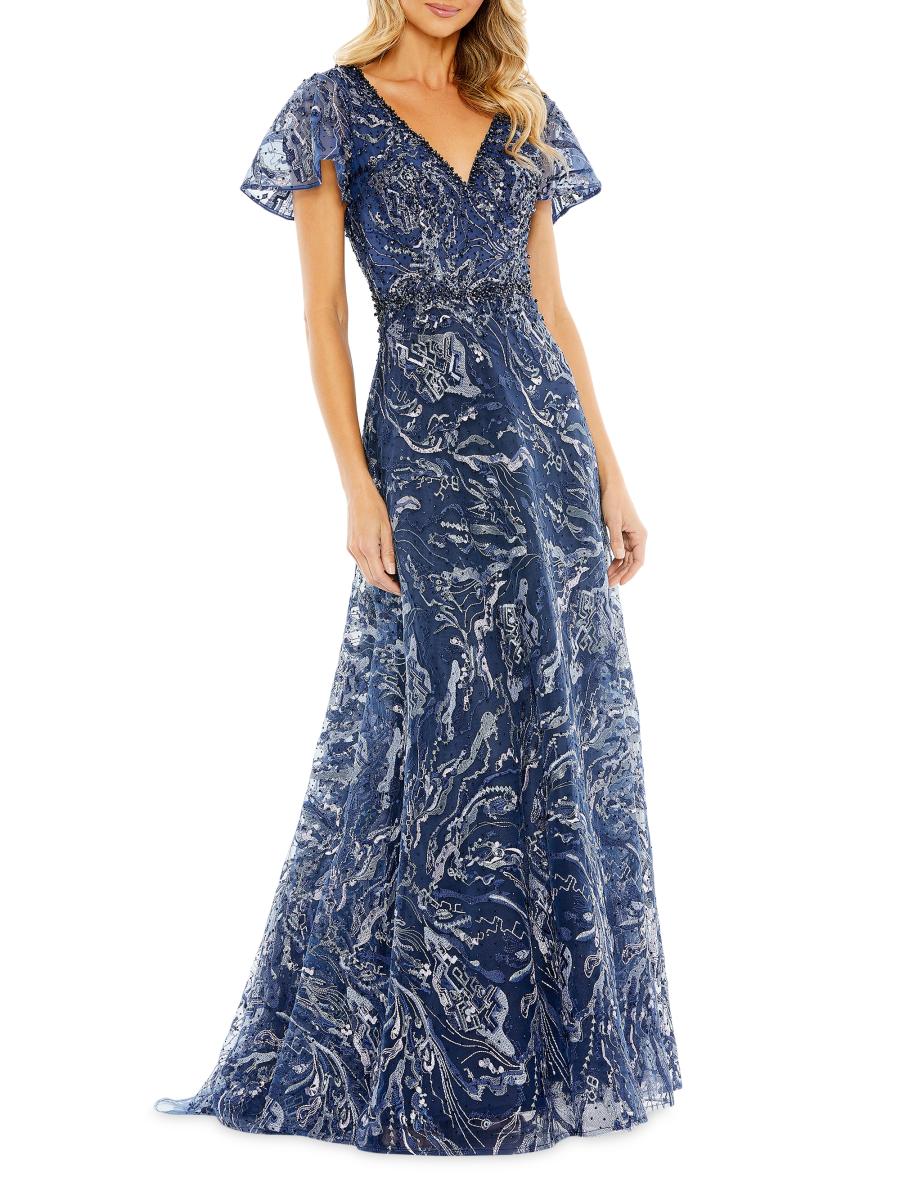 Mac Duggal Beaded & Embroidered Short-Sleeve Gown | Saks