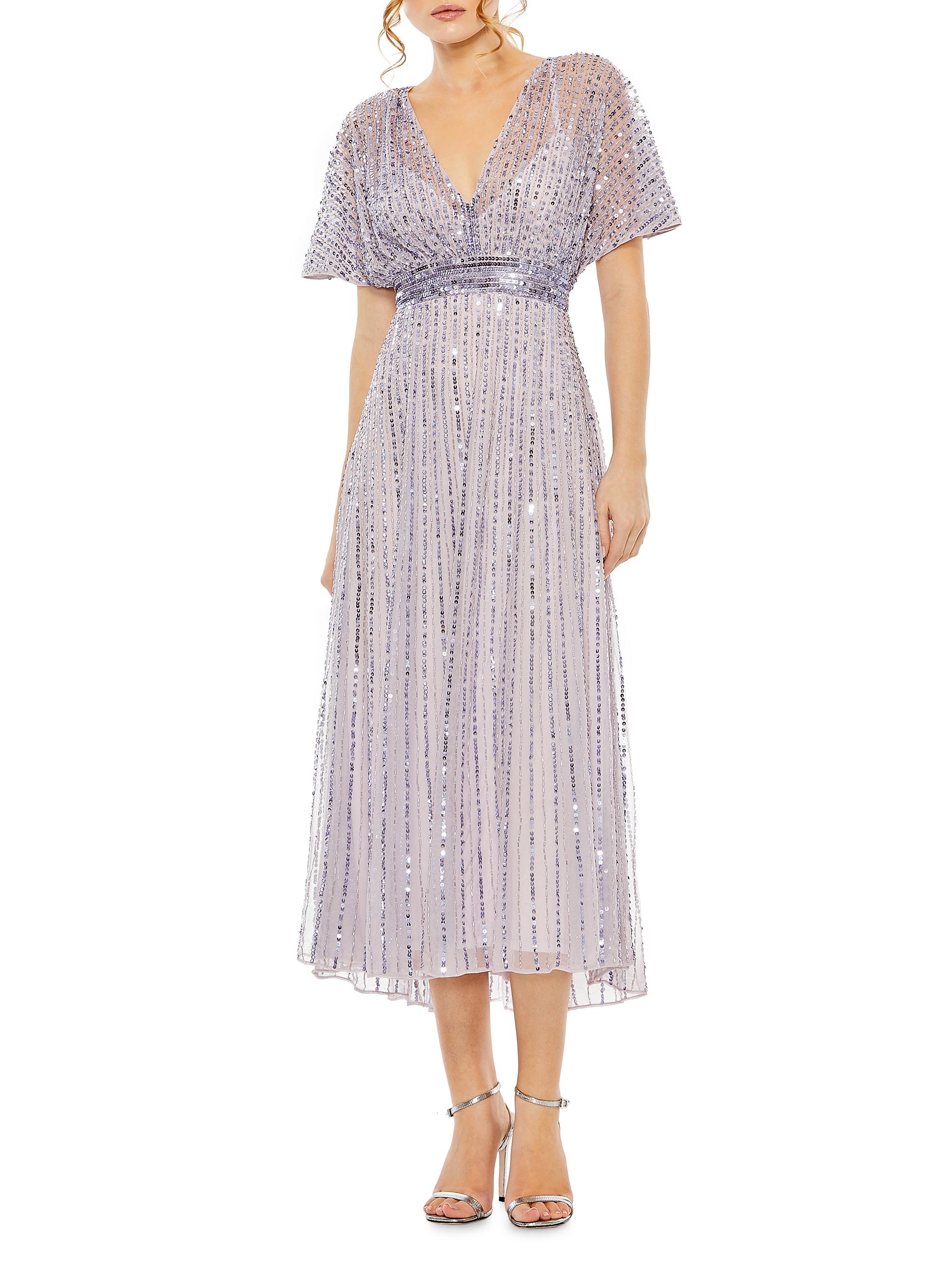 Mac Duggal Women's Sequined Short-Sleeve Midi-Dress - Lavender