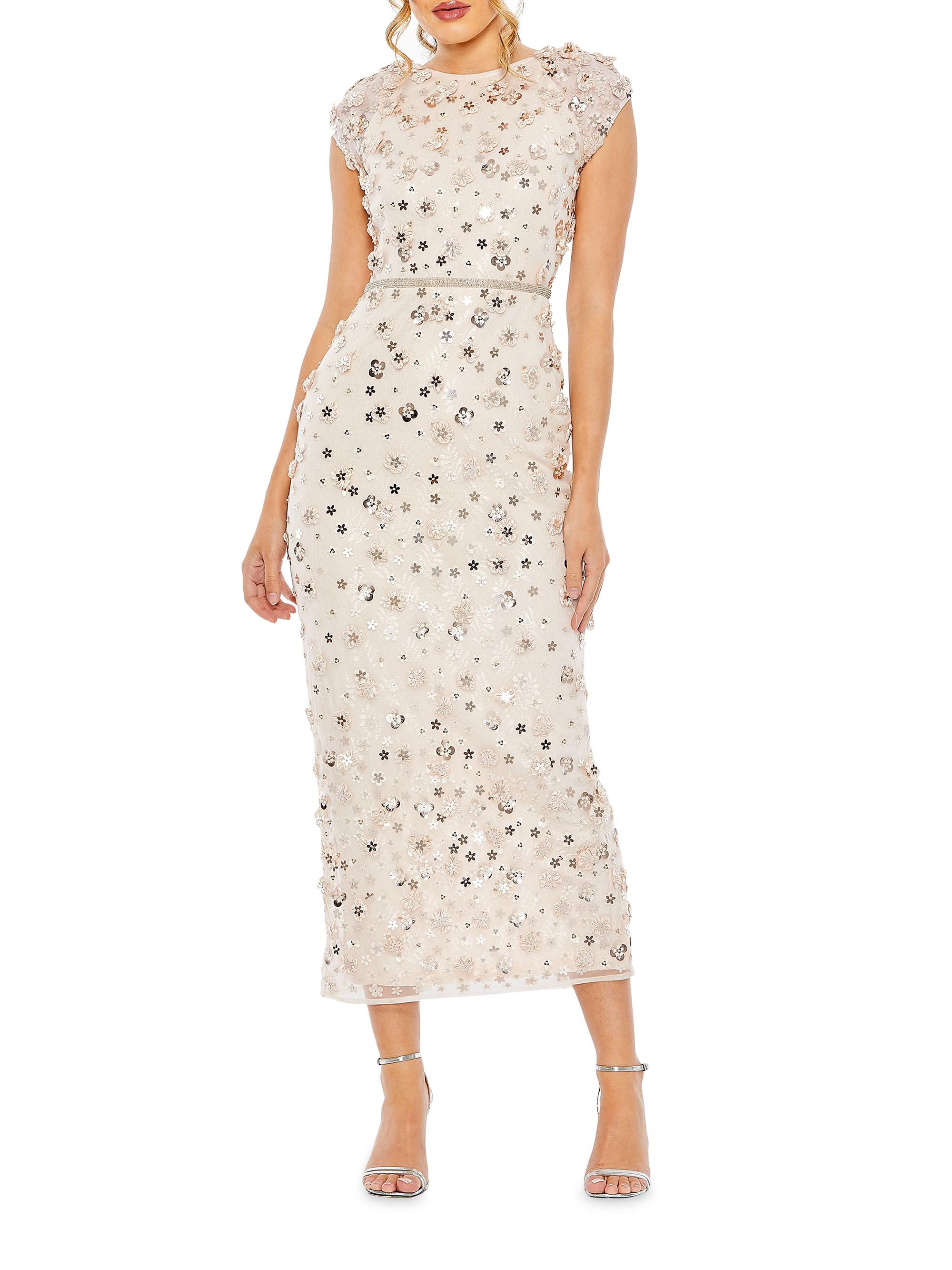 Mac Duggal Women's Floral Appliqué Cap-Sleeve Midi-Dress - Blush