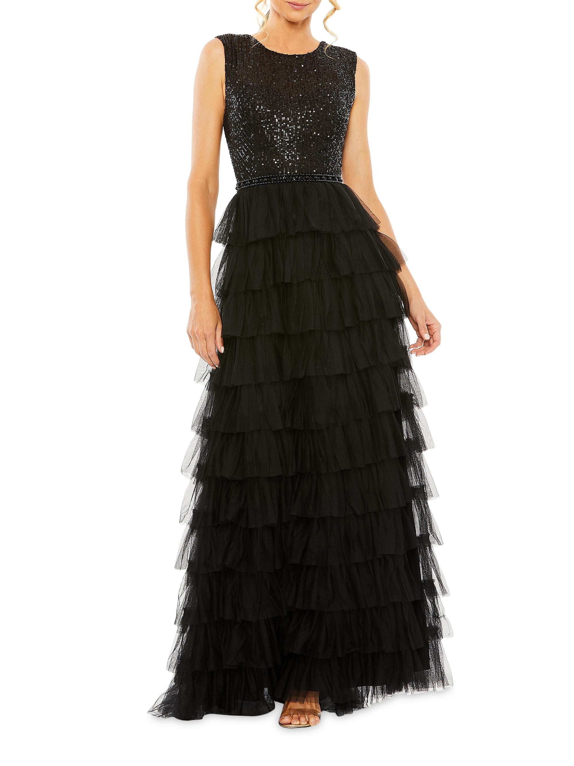 Mac Duggal Women's Sequin Tulle Ruffled Gown - Black