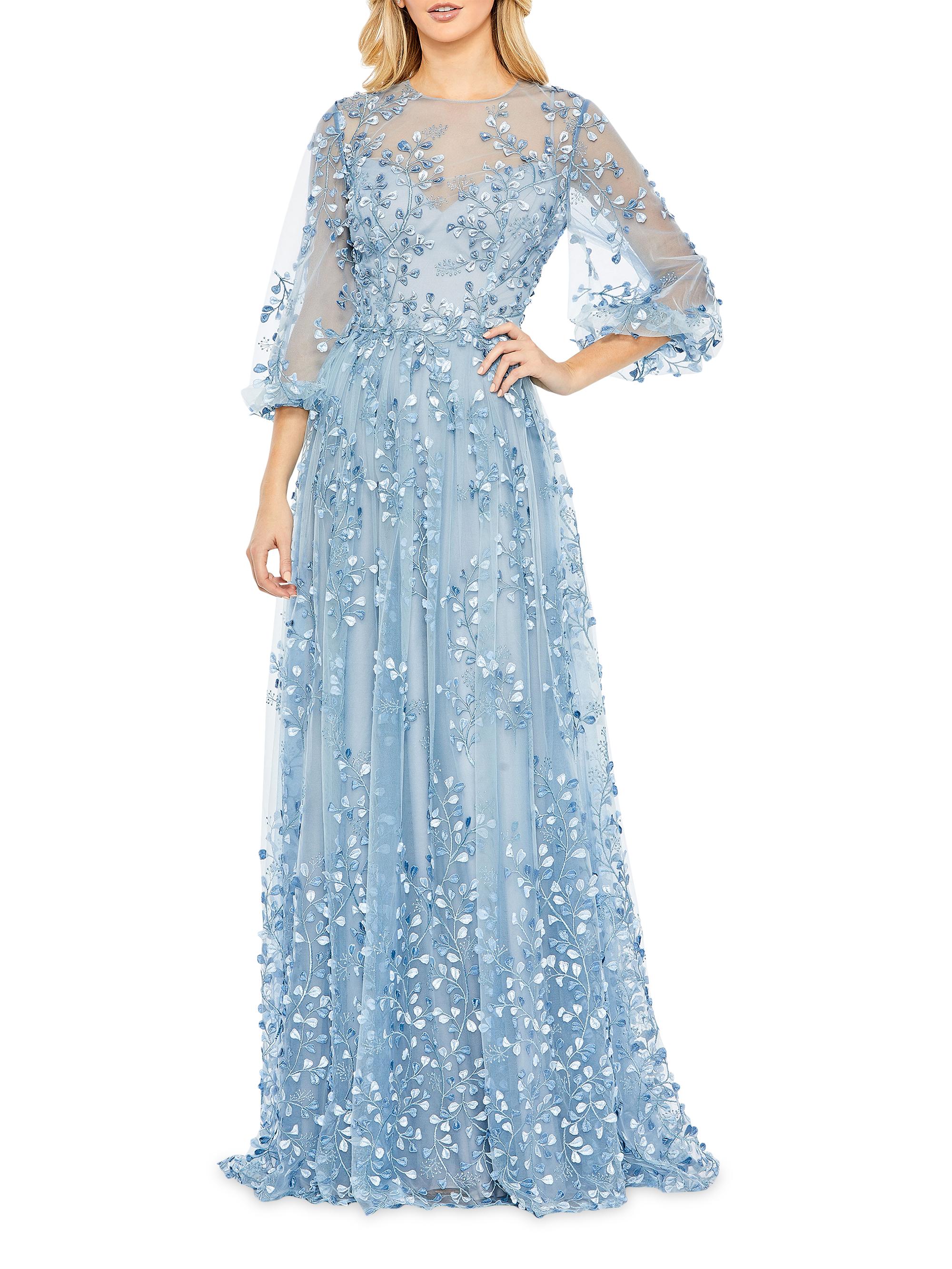 Mac Duggal Women's Petal Embroidered Chiffon Gown - Blue