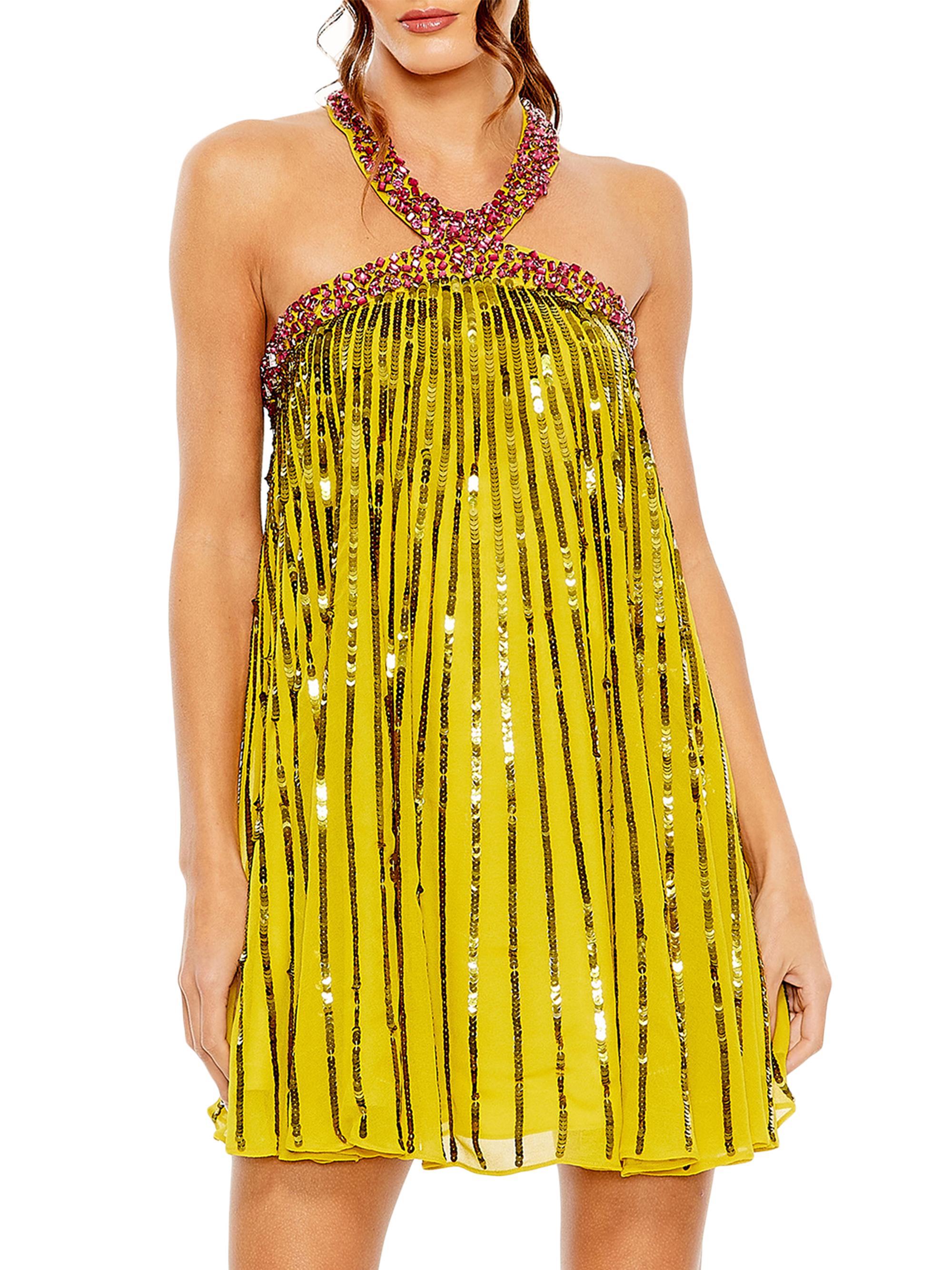 Mac Duggal Women's Sequin Halter Trapeze Minidress - Gold