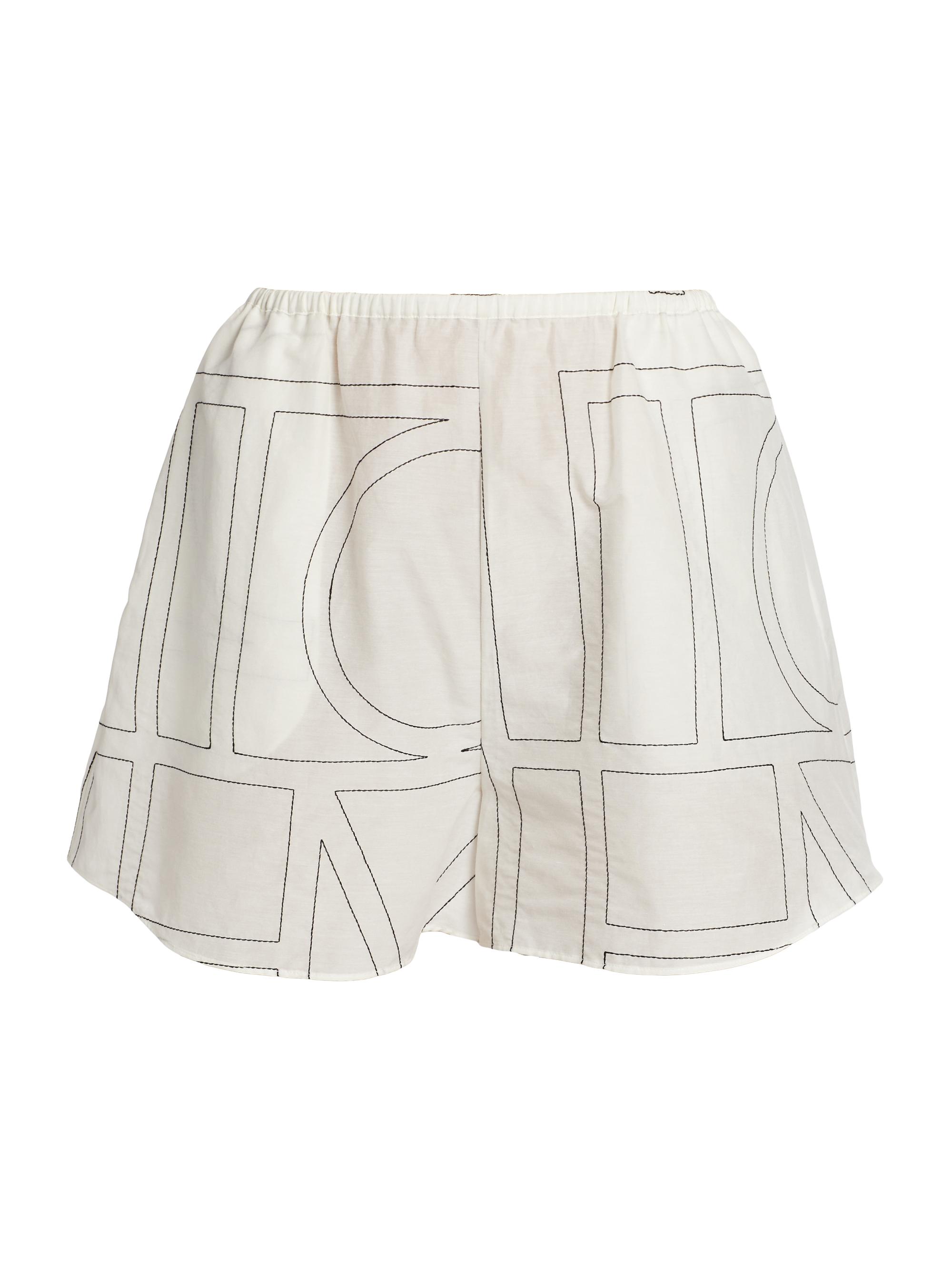 Toteme Women's Monogrammed Cotton Straight-Leg Shorts - White Black