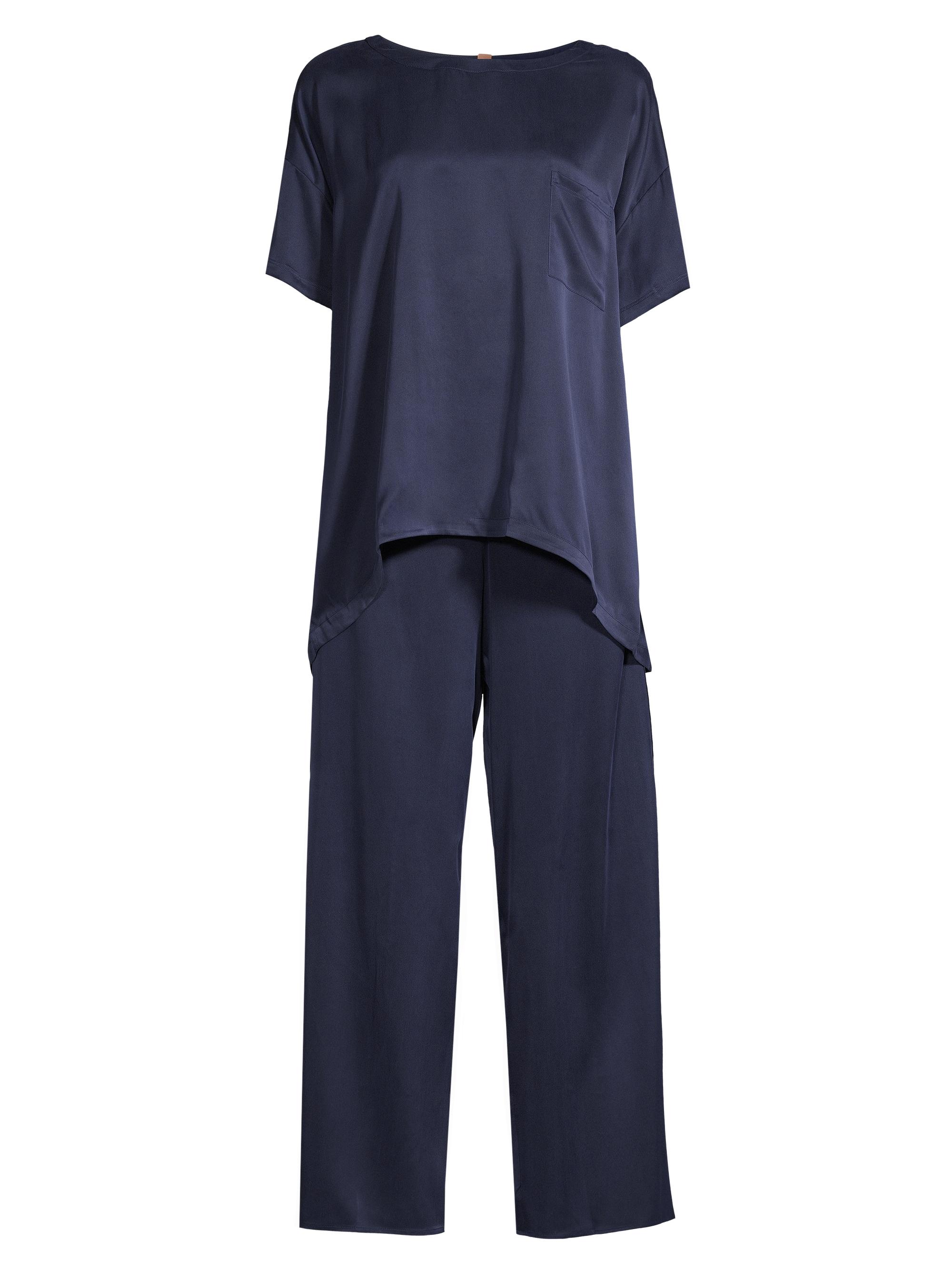 Lunya Women's Washable Silk T-Shirt & Pants Pajamas - Deep Blue
