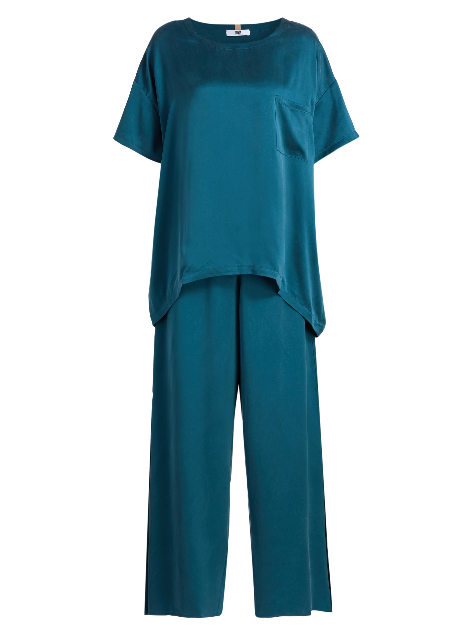Lunya Women's Washable Silk T-Shirt & Pants Pajamas - Piquant Teal