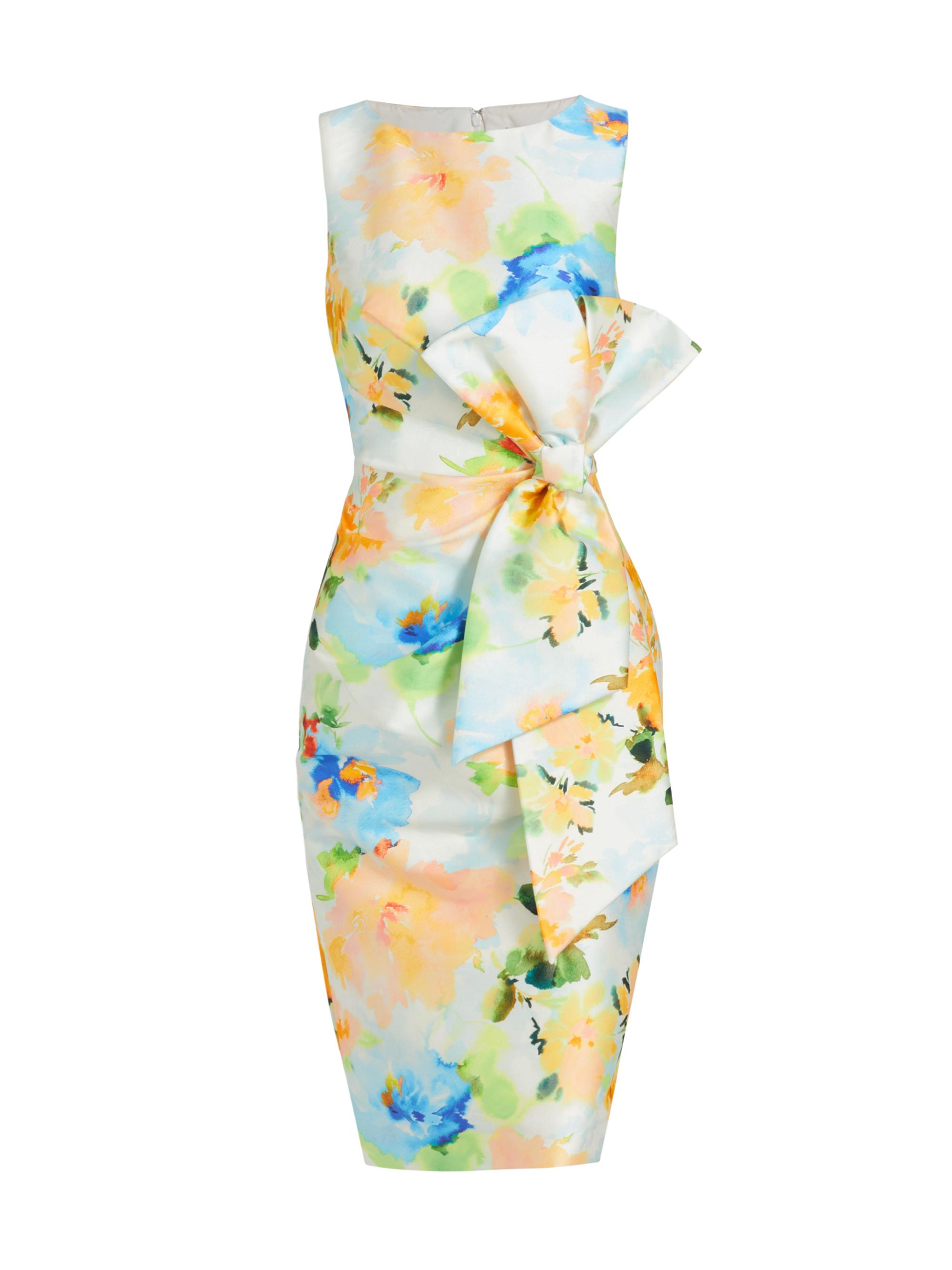 Badgley Mischka Women's Bow-Embellished Floral Sheath Dress - Blue Multi