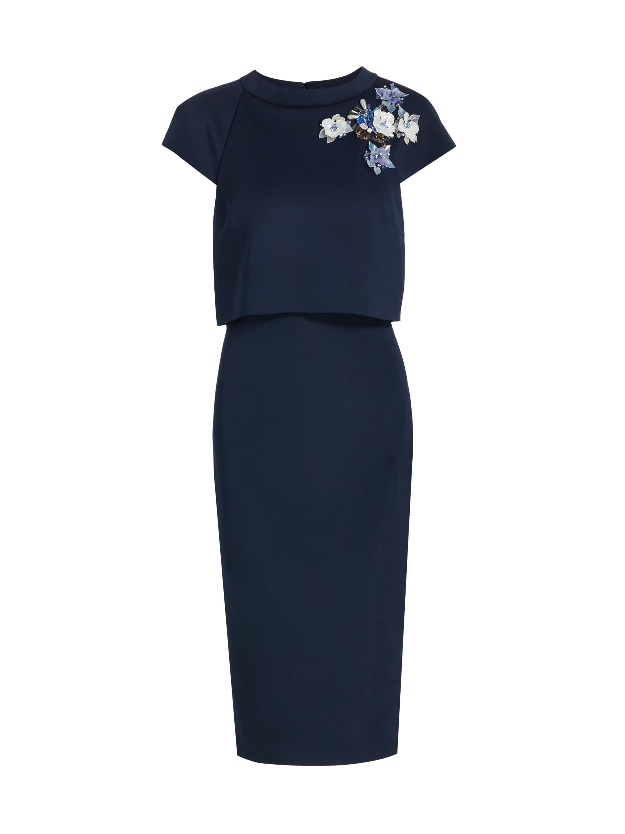 Badgley Mischka Women's Beaded Cap-Sleeve Midi-Dress - Navy