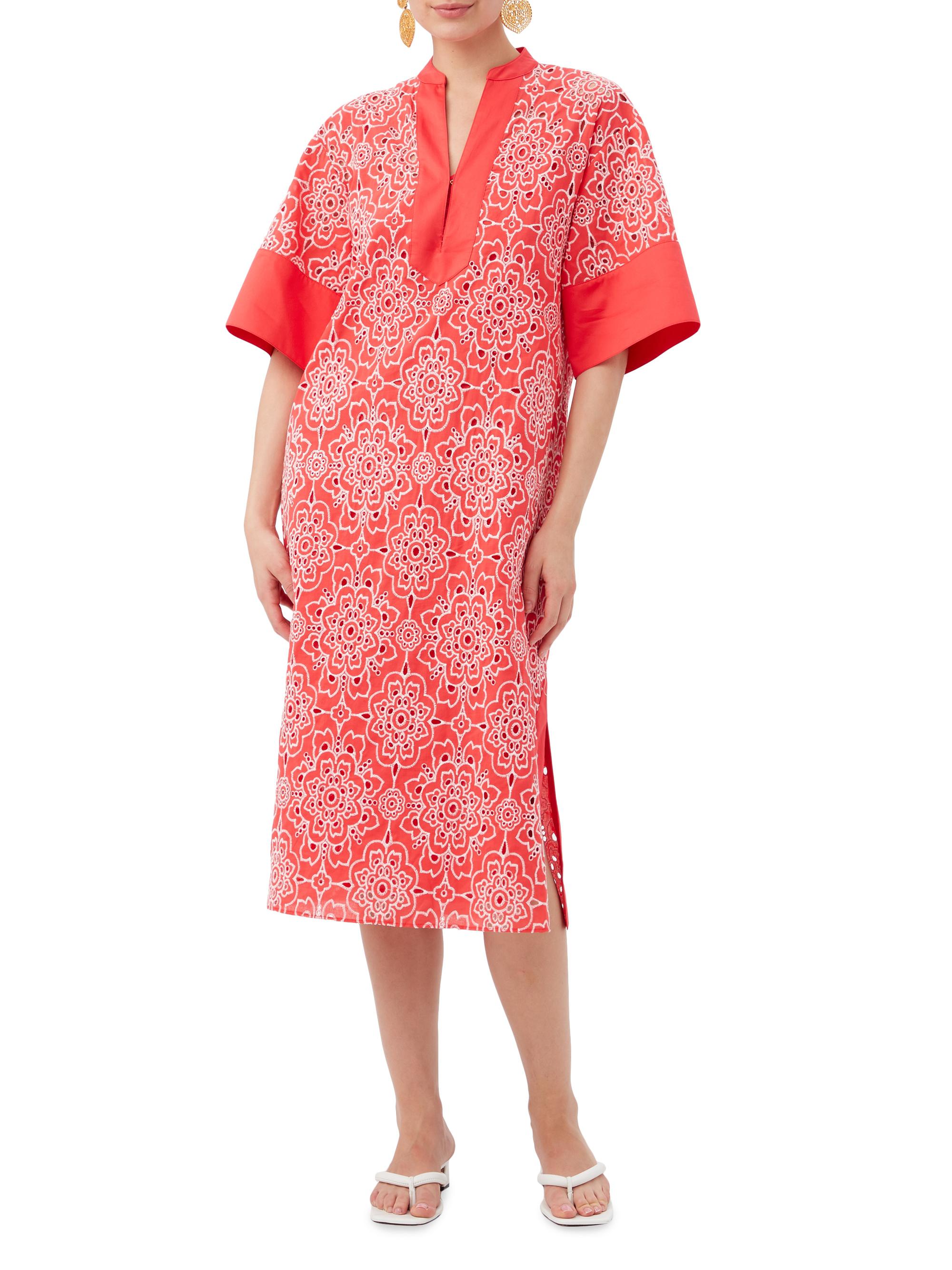Trina Turk Women's Villa Cotton Eyelet Midi-Dress - Capri Coral Whitewash