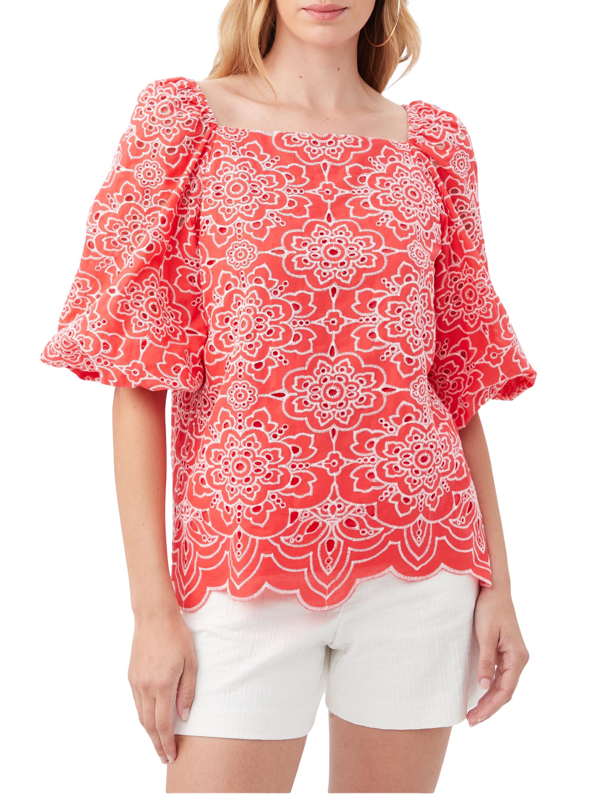 Trina Turk Women's Veil Cotton Eyelet Top - Capri Coral Whitewash