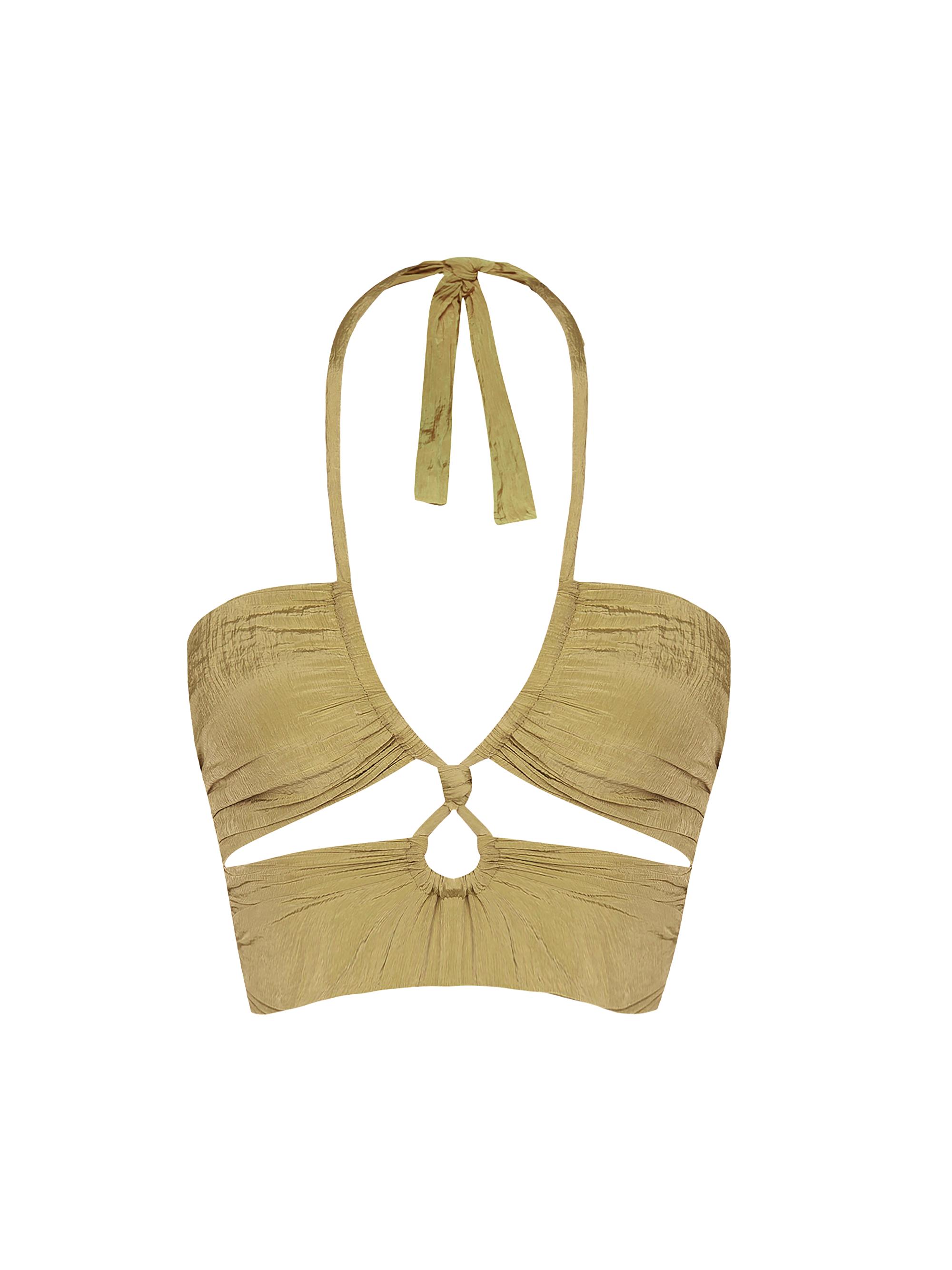 ViX by Paula Hermanny Women's Jules Strappy Cut-Out Halter Swim Top - Olive
