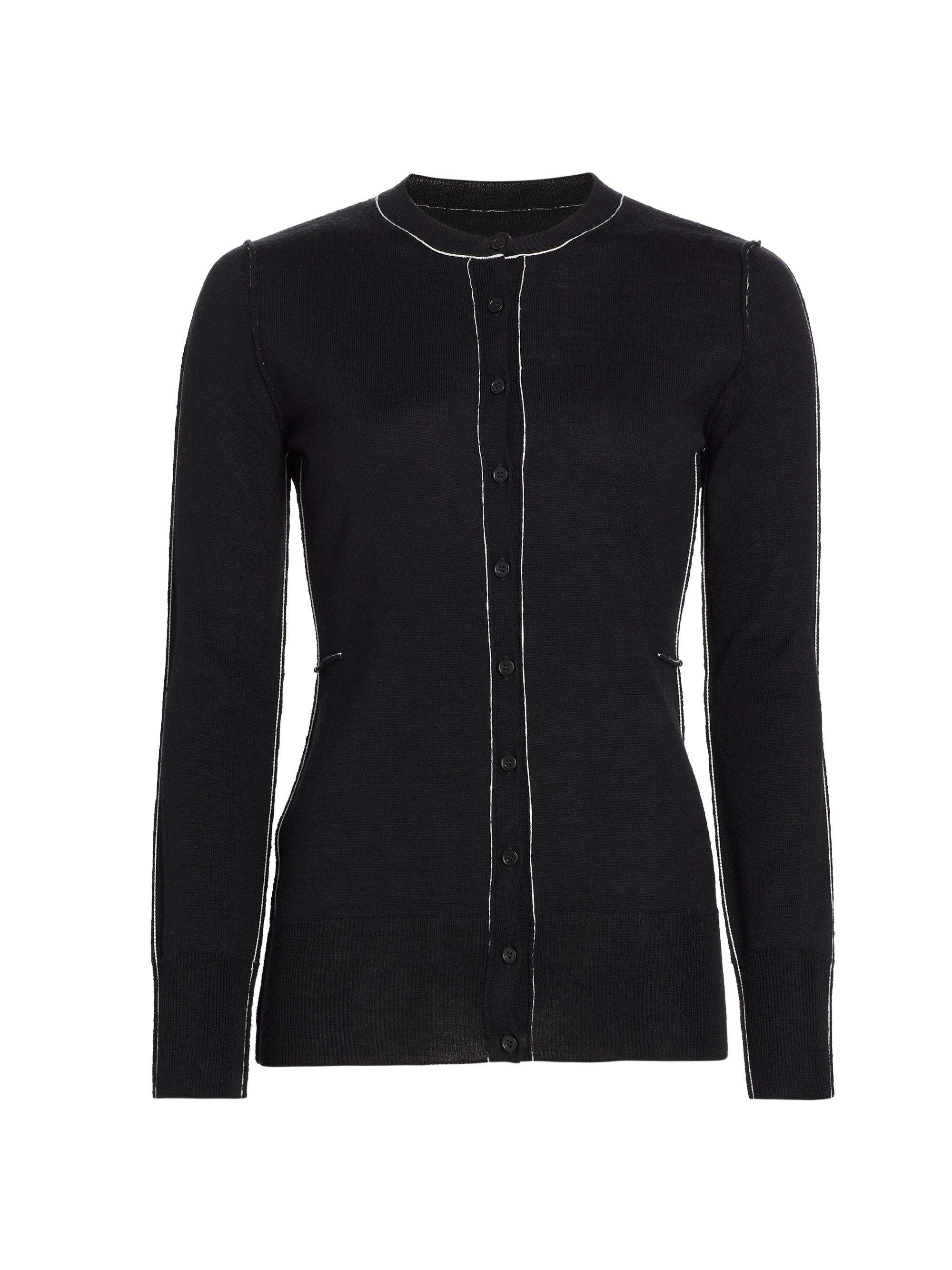 MM6 Maison Margiela Women's Wool-Blend Exposed-Seam Crewneck Cardigan - Black