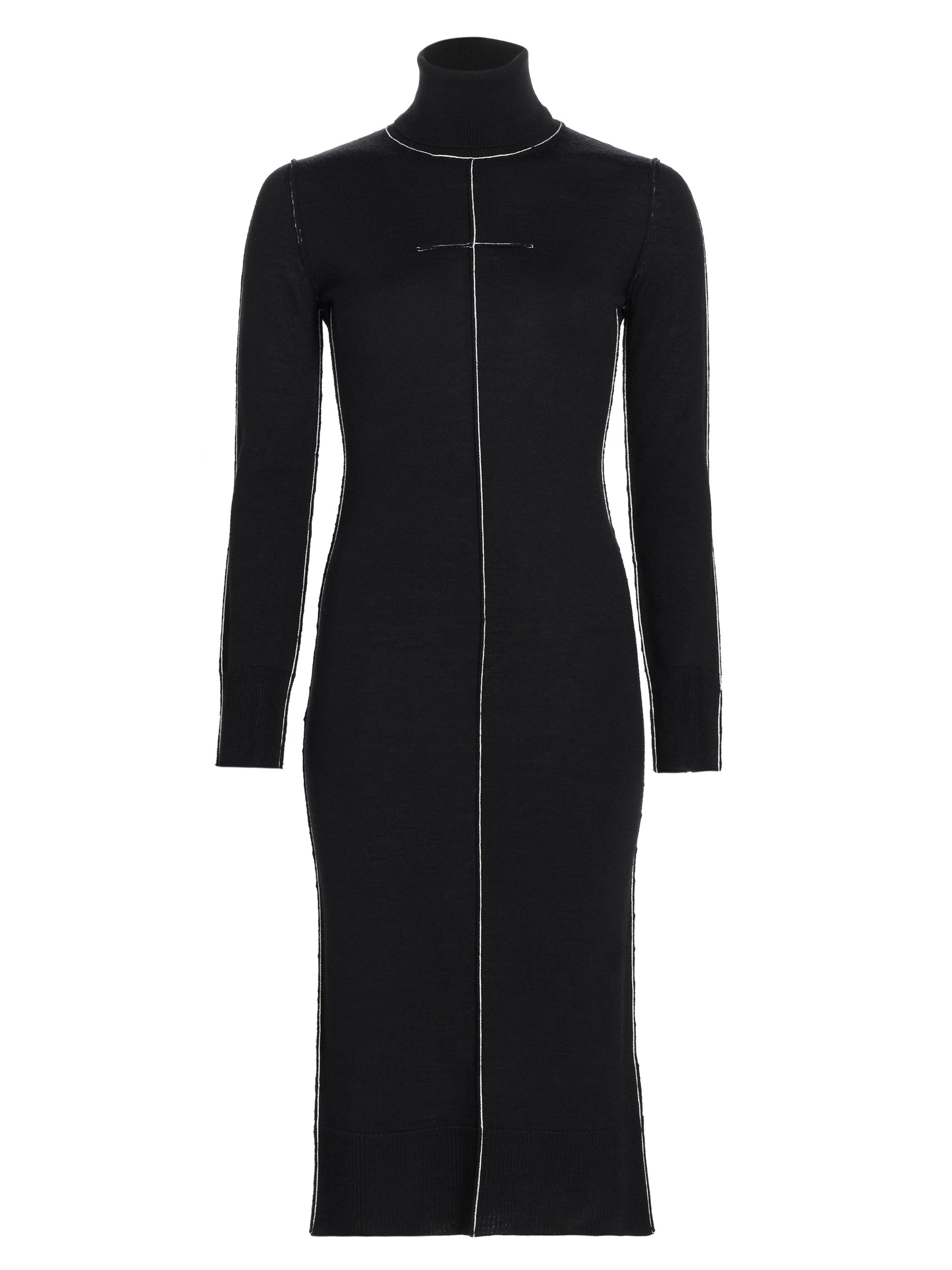 MM6 Maison Margiela Women's Exposed-Seam Wool-Blend Knit Midi-Dress - Black