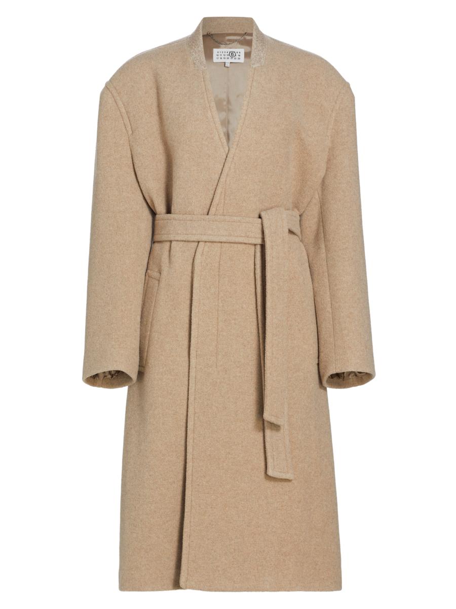 MM6 Maison Margiela Collarless Wool-Blend Tie-Waist Coat