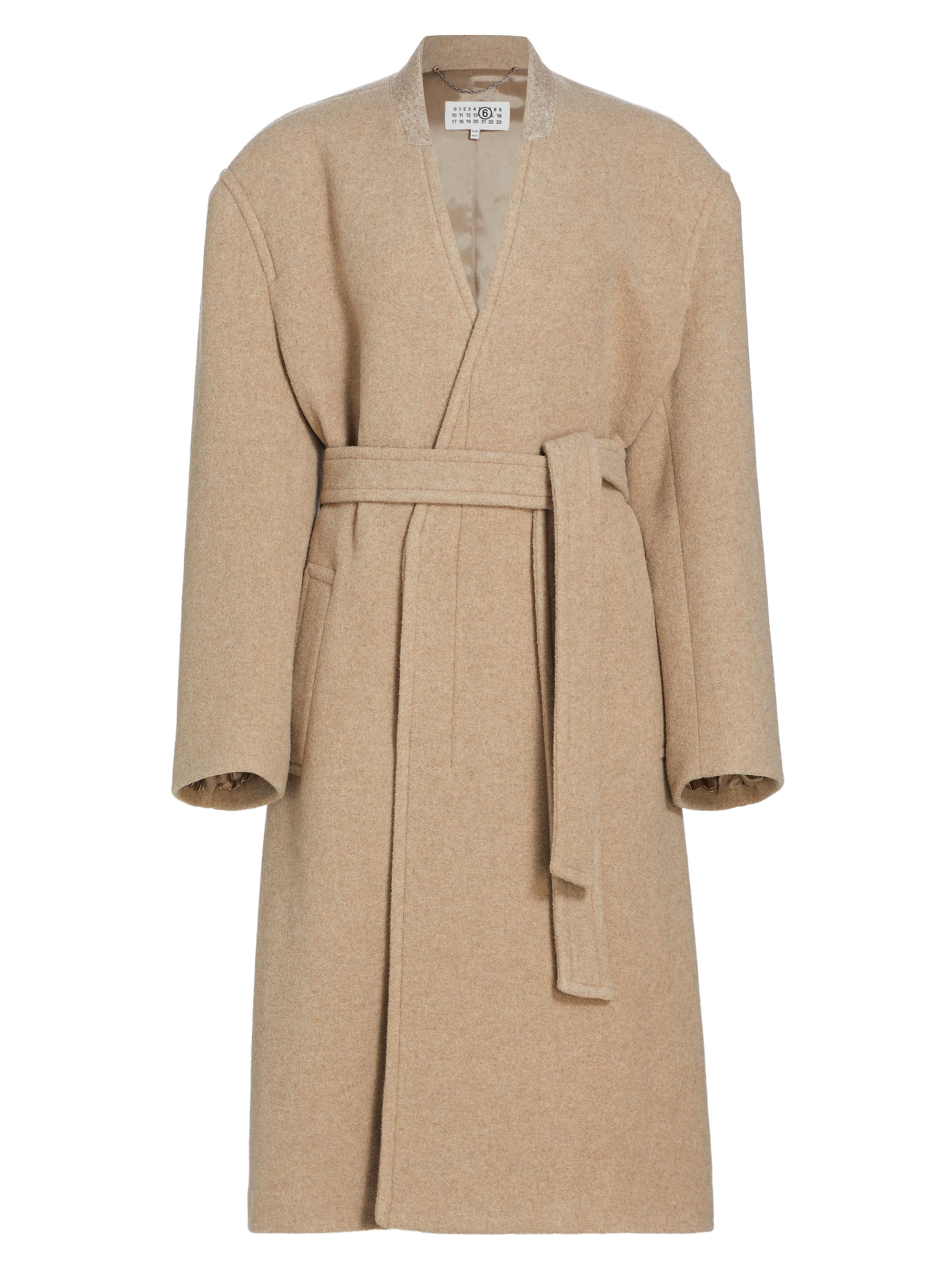 MM6 Maison Margiela Women's Collarless Wool-Blend Tie-Waist Coat - Beige