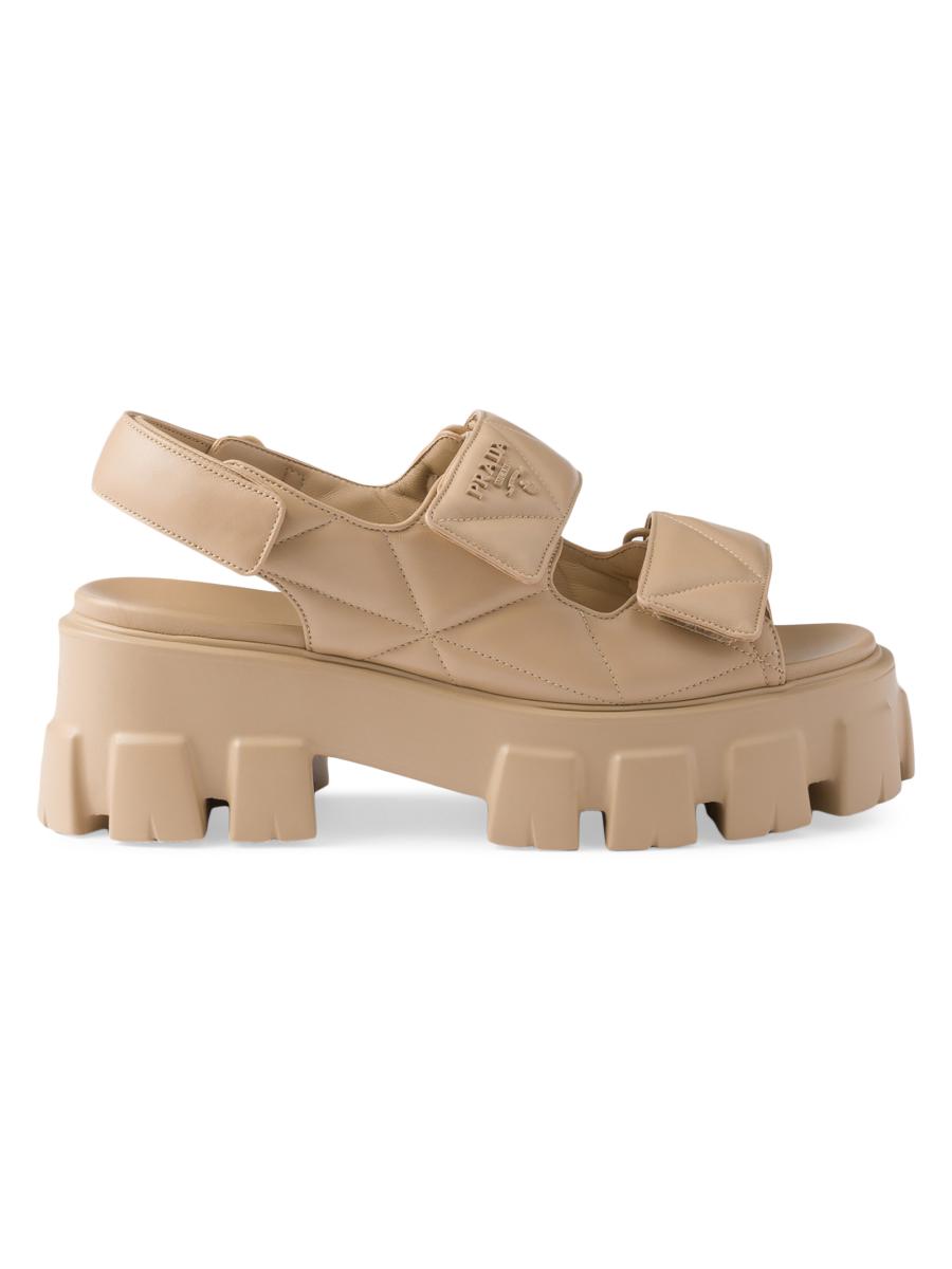 25SS【PRADA】Monolith Nappa Sandals ★送料関税込★ Prada Monolith Padded 55mm Sandals Black Nappa Leather