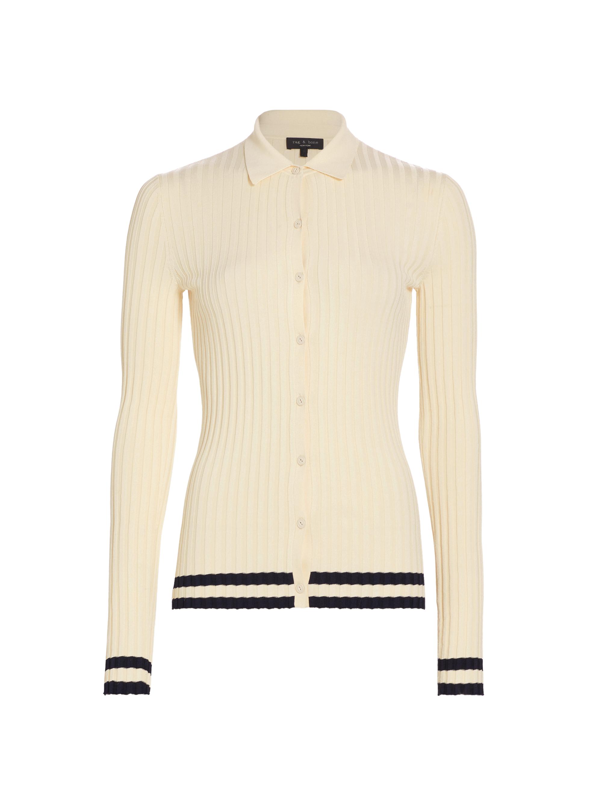 rag & bone Women's Madison Striped-Trim Cardigan - Turtle Dove