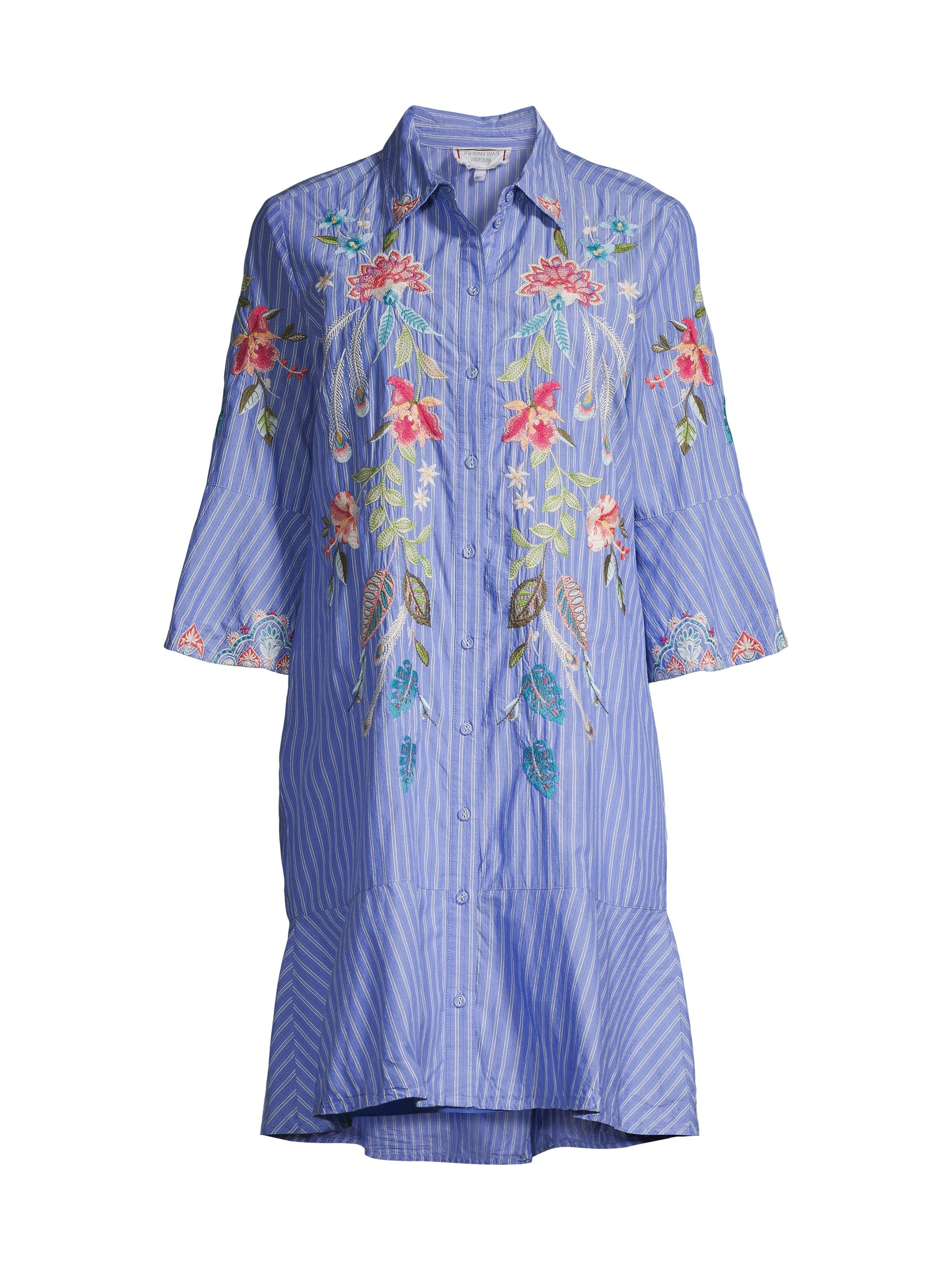 Johnny Was Women's Emika Floral Embroidered Shirtdress - Stripe