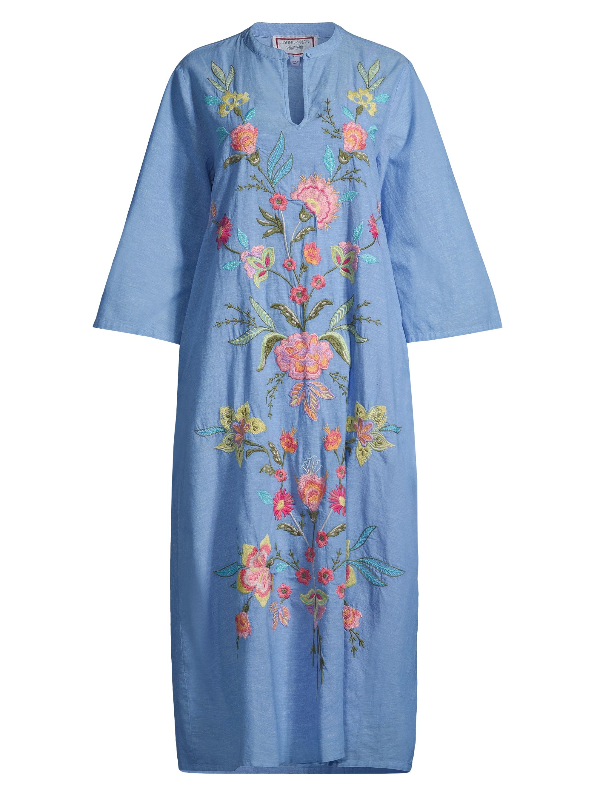 Johnny Was Women's Camellia Embroidered Tunic Dress - Light Denim