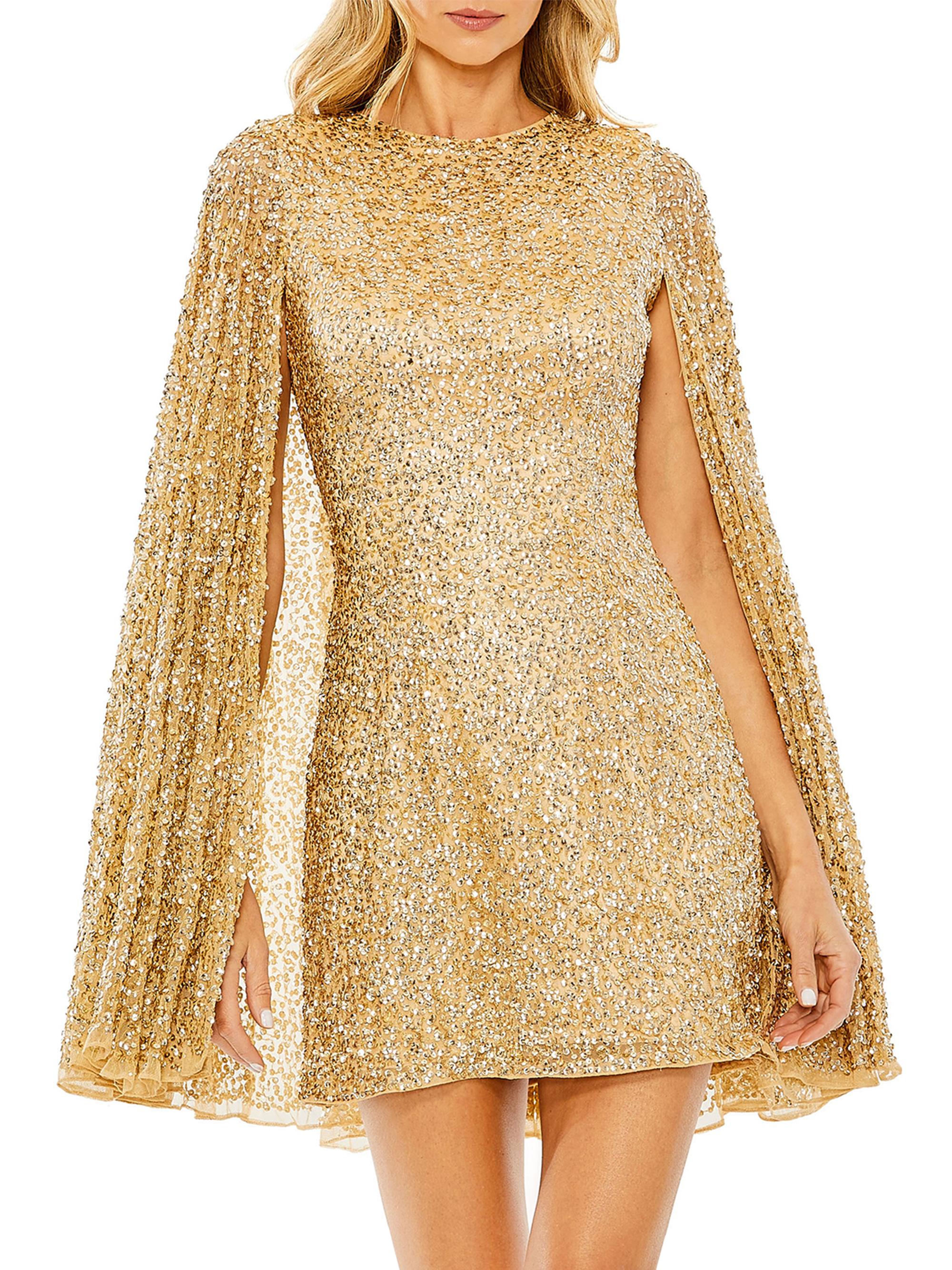 Mac Duggal Women's Sequined Cape Minidress - Gold