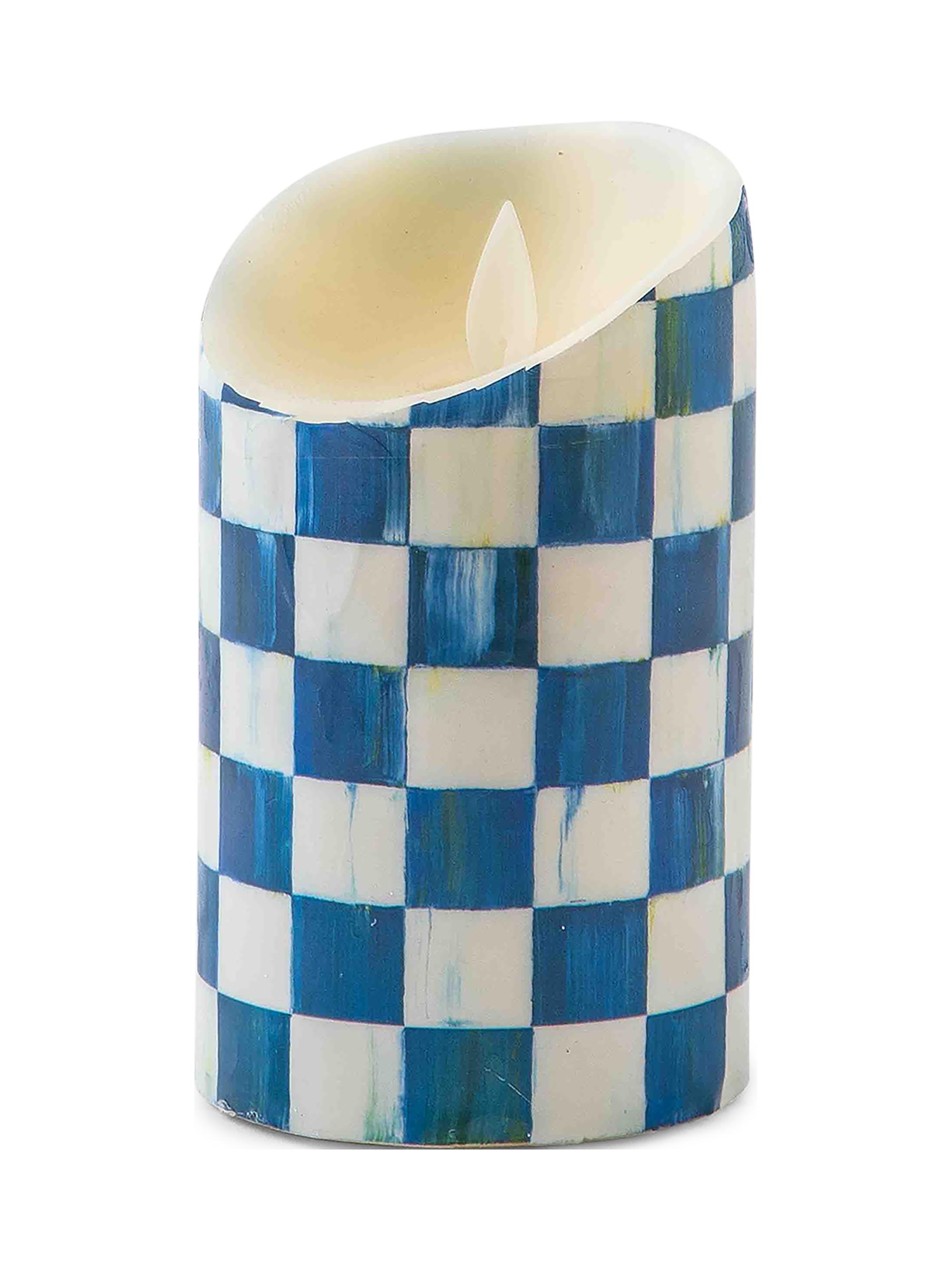 MacKenzie-Childs Royal Check Flickering Pillar Candle 9''