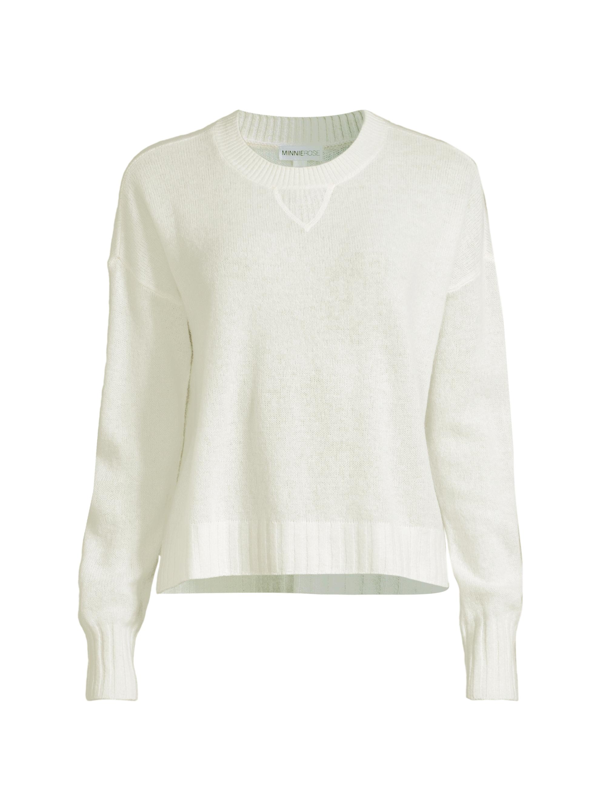 Minnie Rose Women's Cashmere Crewneck Sweater - White