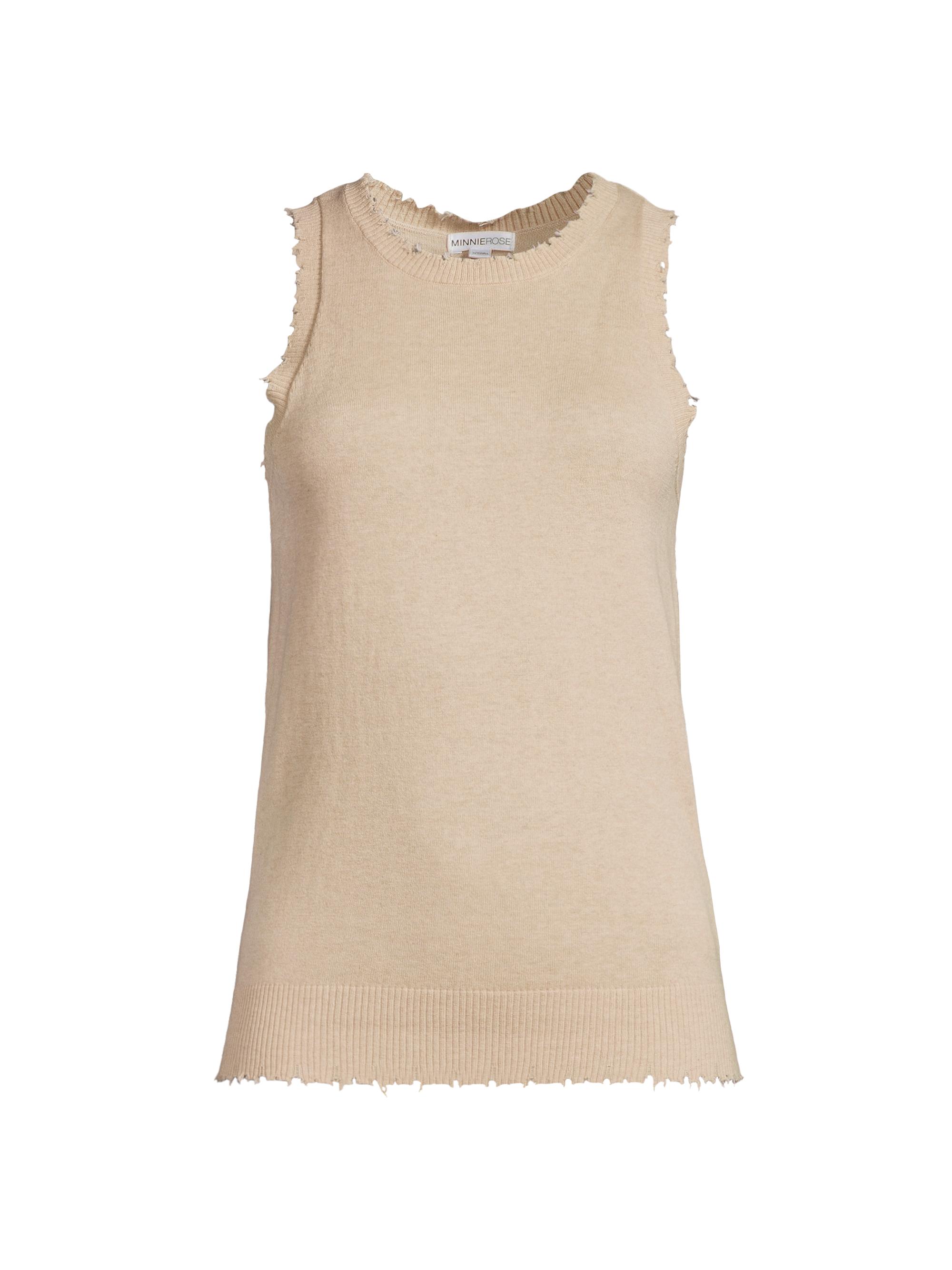 Minnie Rose Women's Cotton-Cashmere Frayed Tank - Brown Sugar