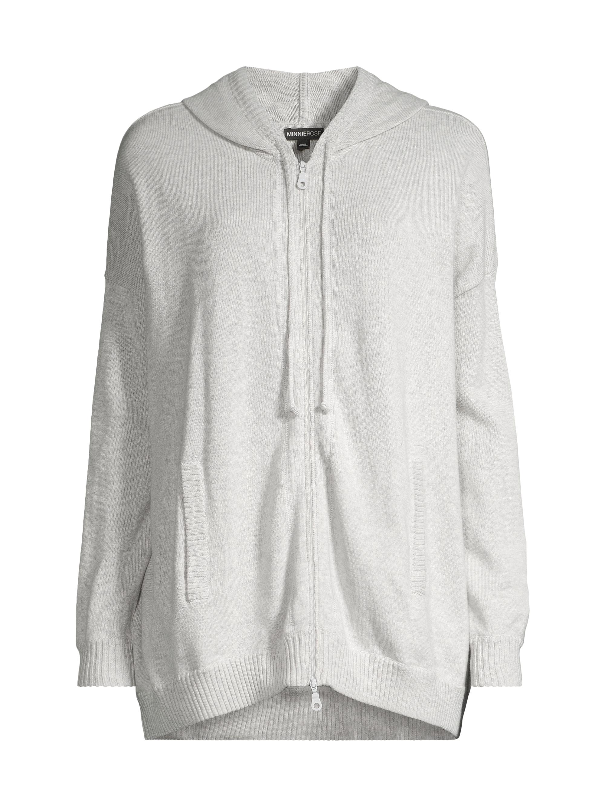 Minnie Rose Women's Cotton-Cashmere Oversized Zip Hoodie - Light Heather Grey