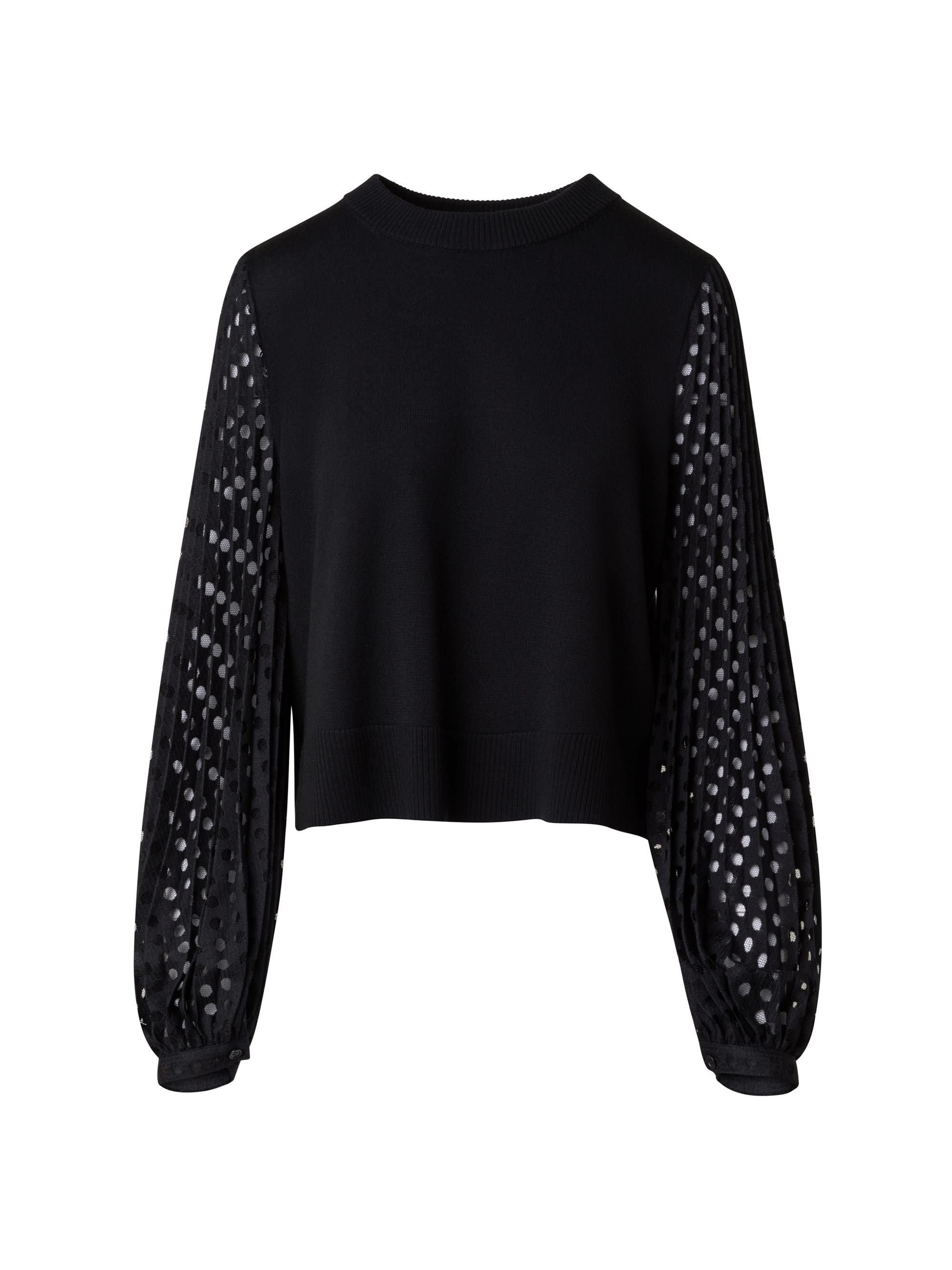 Akris punto Women's Perforated-Sleeve Wool Sweater - Black