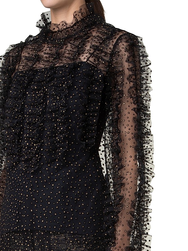 Shop Akris punto Metallic-Dot Ruffled Tulle Blouse | Saks Shop Akris punto Metallic-Dot Ruffled Tulle Blouse | Saks