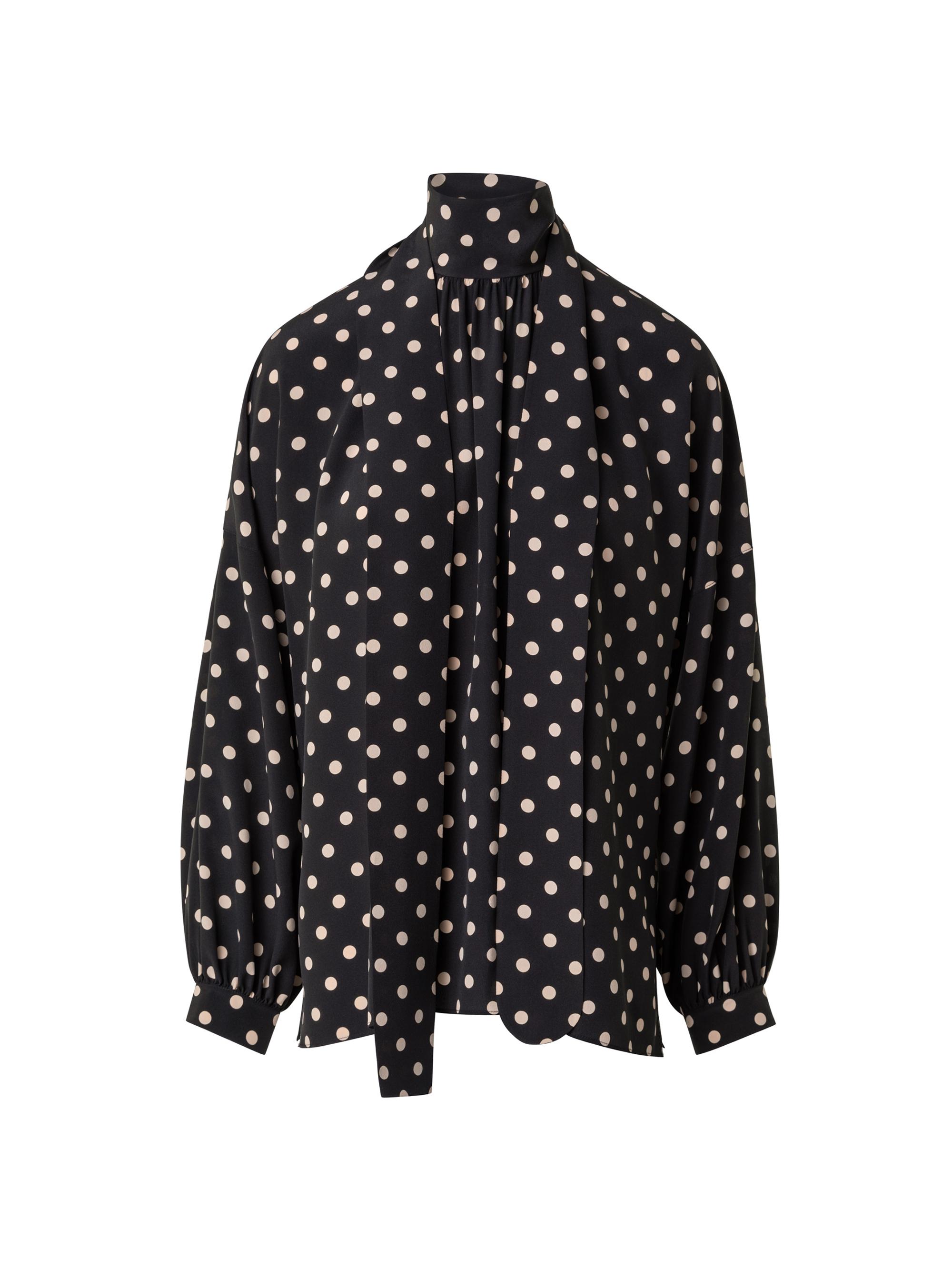Akris punto Women's Polka-Dot Silk Tie-Neck Blouse - Black Beige